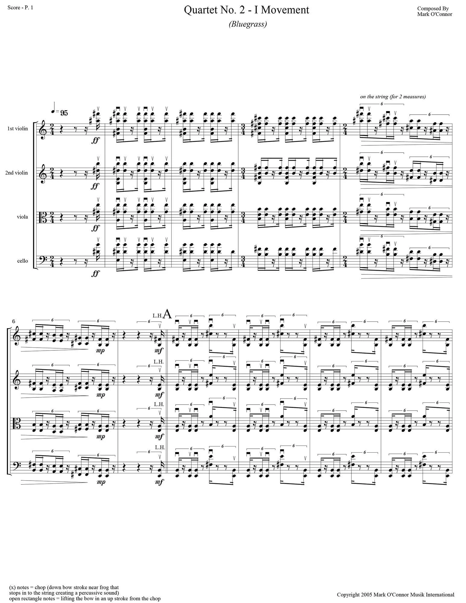 O'Connor, Mark - String Quartet No. 2 (Bluegrass) for 2 Violins, Viola, and Cello - Score - Digital Download - Image 3