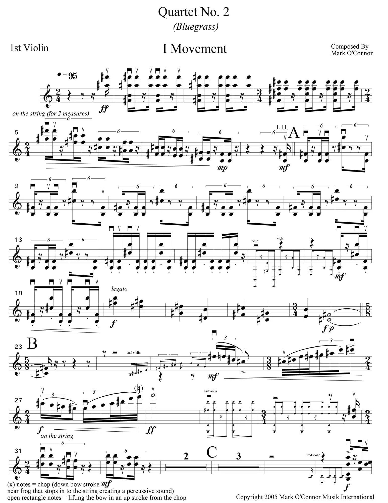 O'Connor, Mark - String Quartet No. 2 (Bluegrass) for 2 Violins, Viola, and Cello -Violin 1 - Digital Download - Image 3