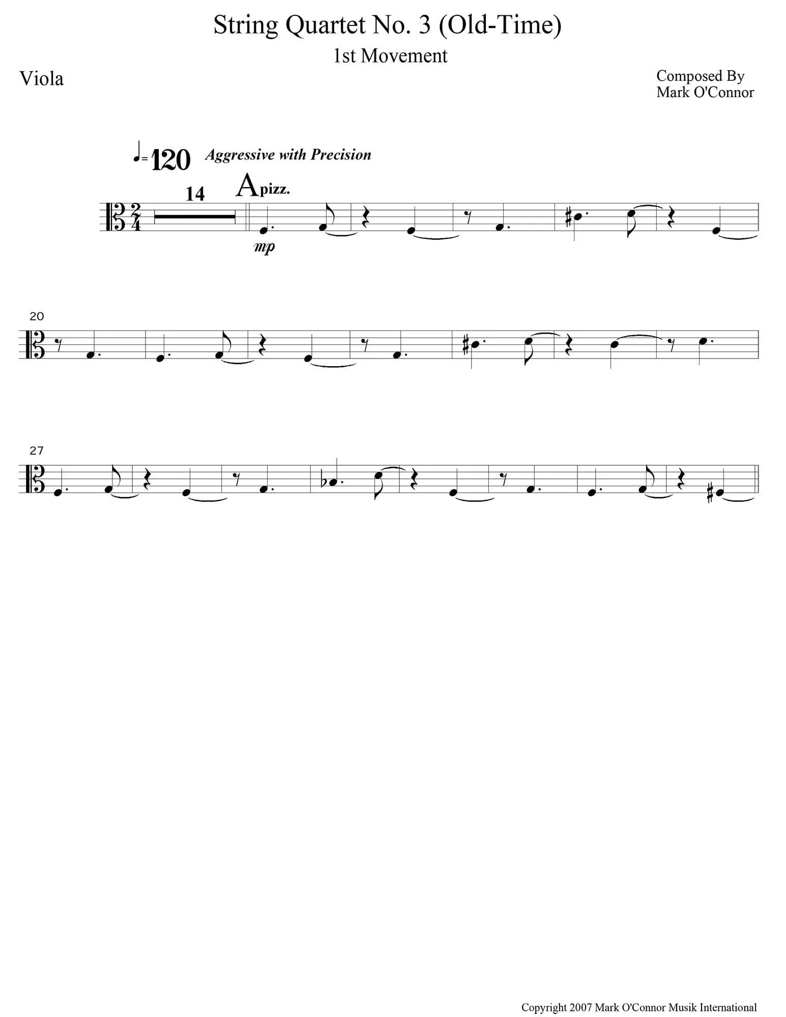 O'Connor, Mark - String Quartet No. 3 (Old-Time) for 2 Violins, Viola, and Cello - Viola - Digital Download - Image 3