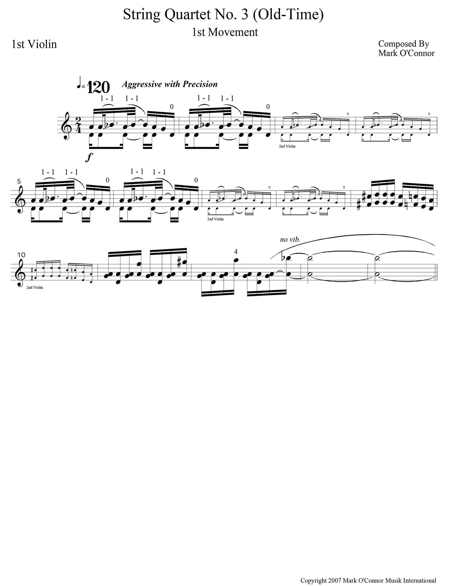 O'Connor, Mark - String Quartet No. 3 (Old-Time) for 2 Violins, Viola, and Cello - Violin 1 - Digital Download - Image 3