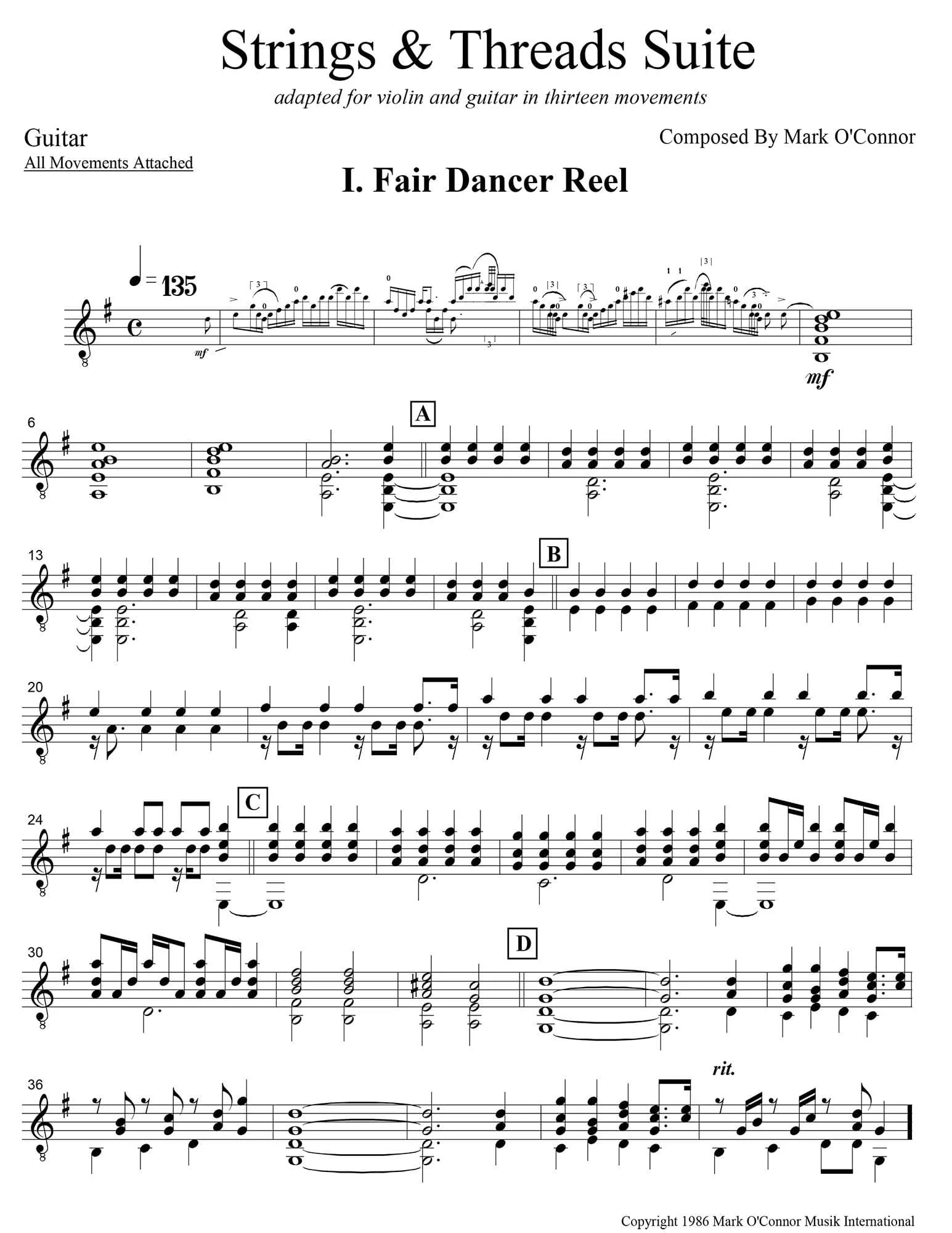 O'Connor, Mark - Strings & Threads Suite for Violin and Guitar - Guitar - Digital Download - Image 3
