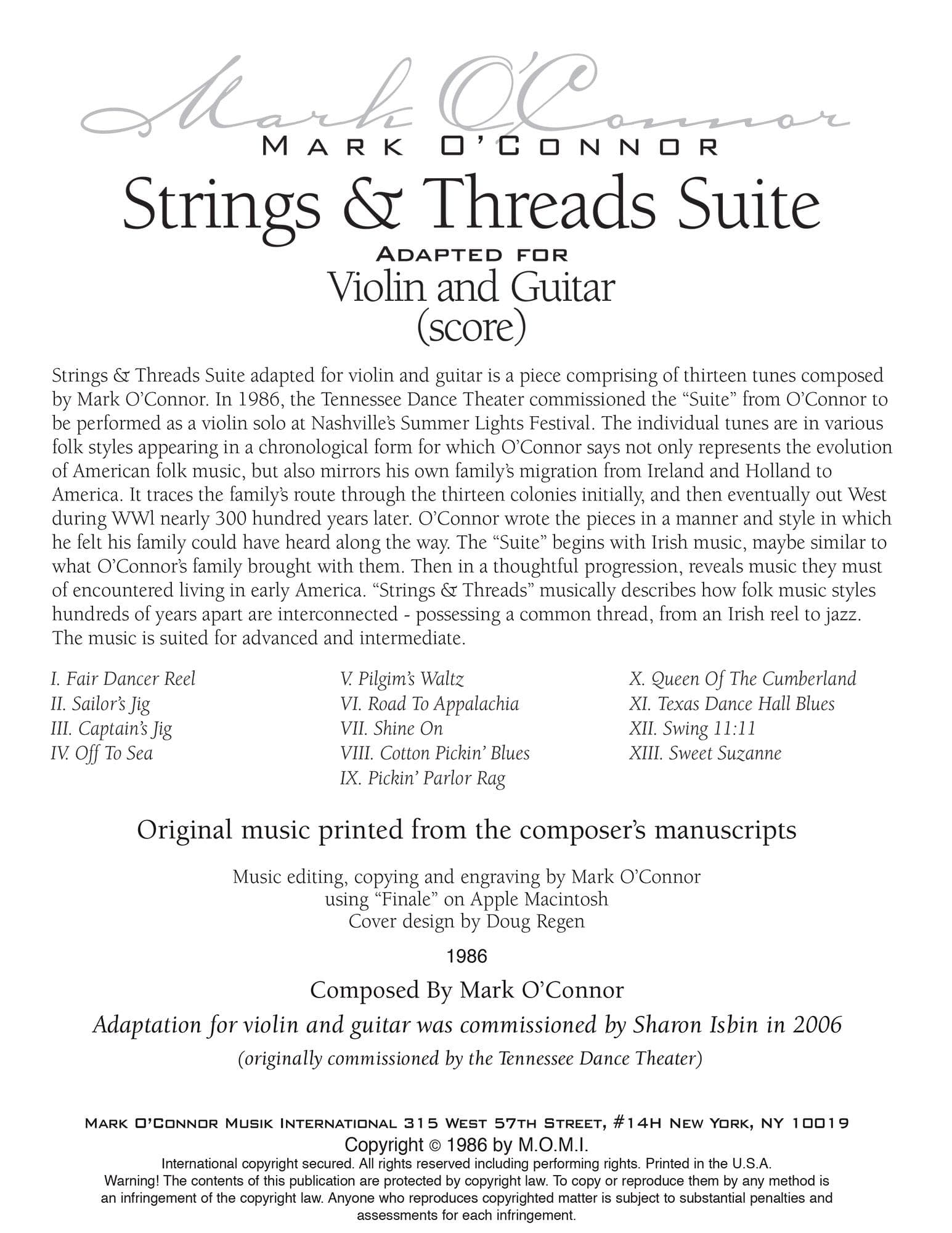 O'Connor, Mark - Strings & Threads Suite for Violin and Guitar - Score - Digital Download - Image 2