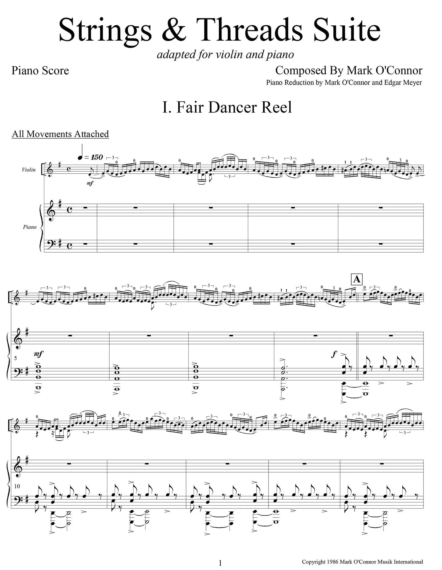 O'Connor, Mark - Strings & Threads Suite for Violin and Piano - Piano Score - Digital Download - Image 3