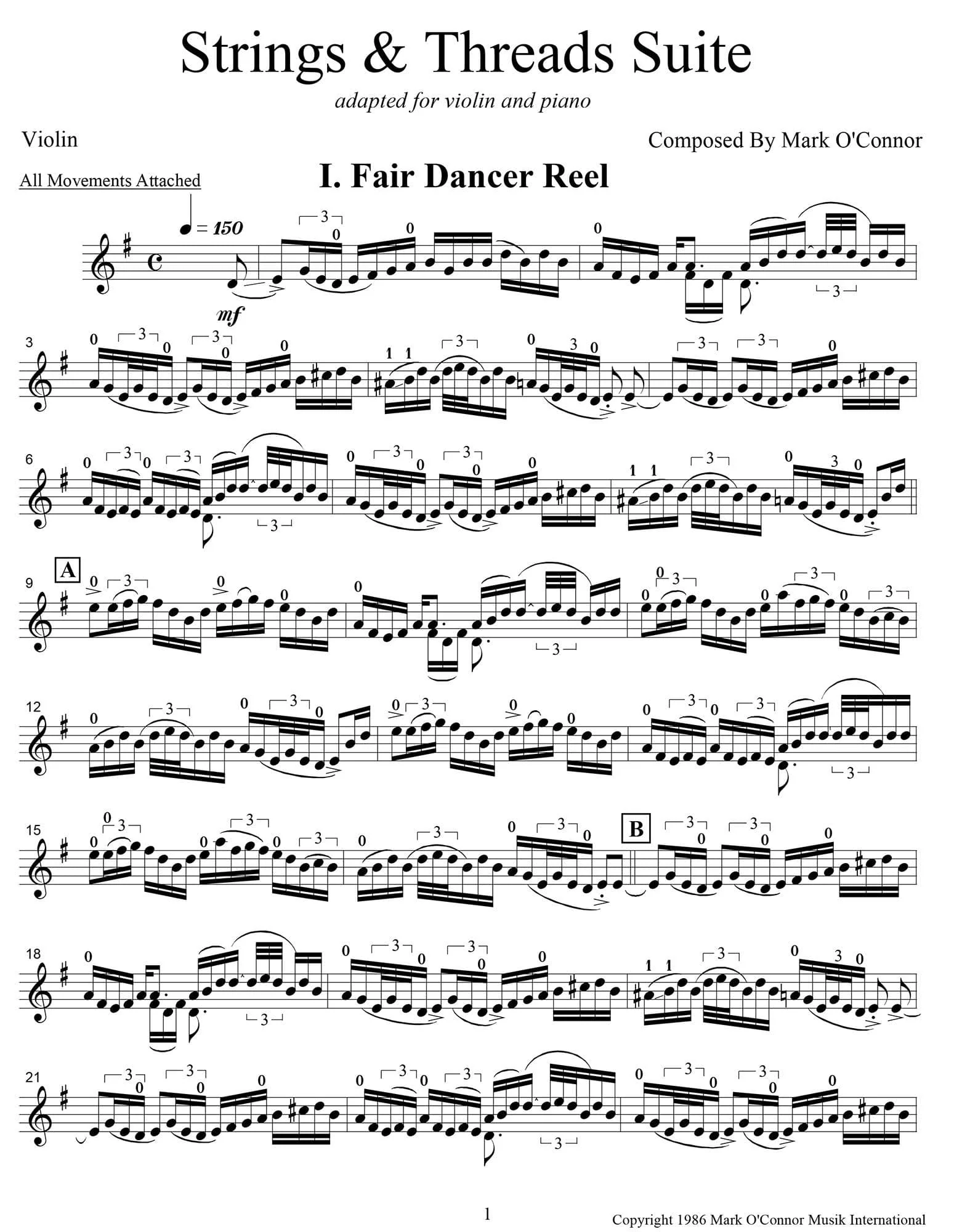 O'Connor, Mark - Strings & Threads Suite for Violin and Piano - Violin - Digital Download - Image 3