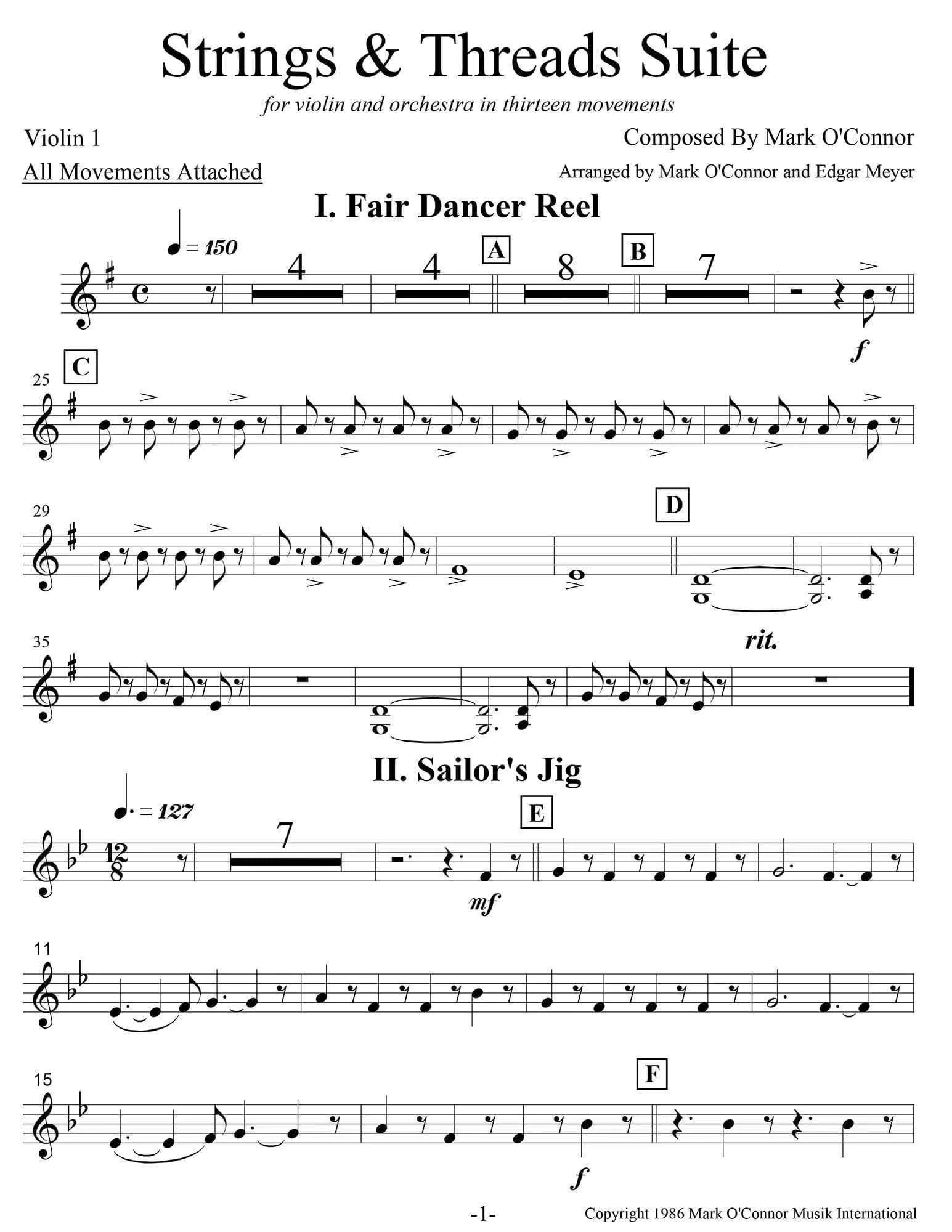 O'Connor, Mark - Strings & Threads Suite for Violin and String Orchestra - String Parts - Digital Download - Image 3