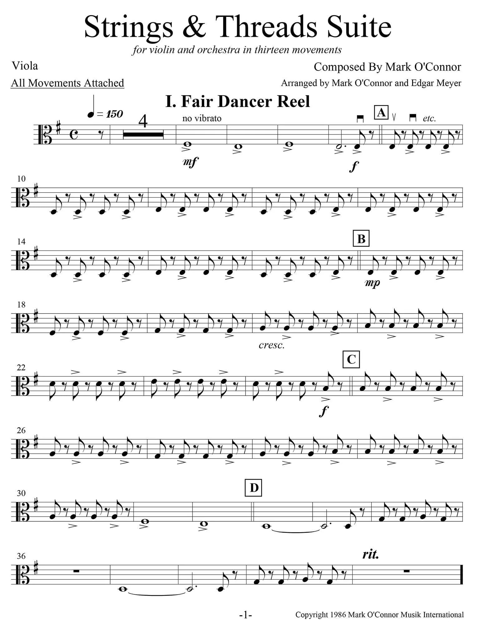 O'Connor, Mark - Strings & Threads Suite for Violin and String Orchestra - String Parts - Digital Download - Image 5