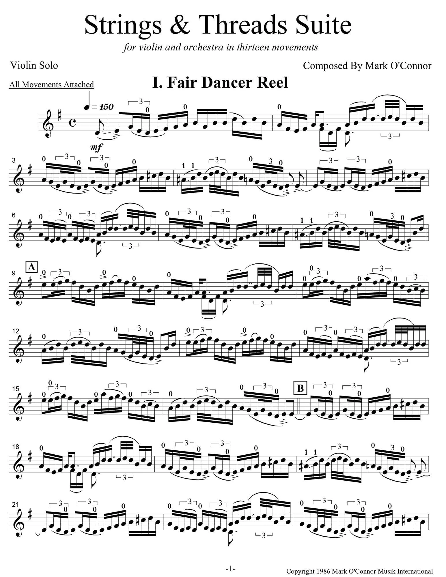 O'Connor, Mark - Strings & Threads Suite for Violin and String Orchestra - Violin Solo - Digital Download - Image 3