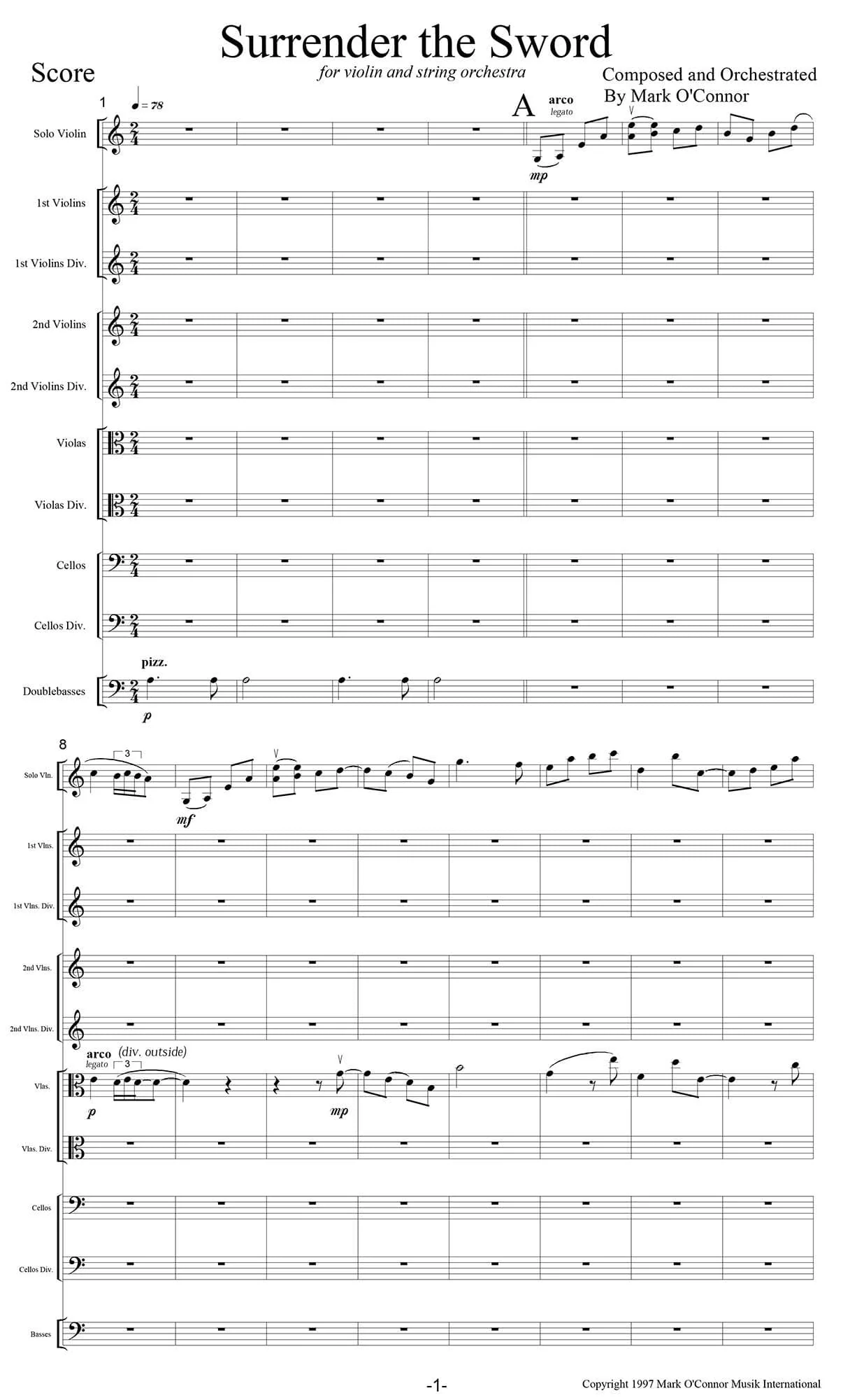 O'Connor, Mark - Surrender The Sword for Violin and String Orchestra - Score - Digital Download - Image 3