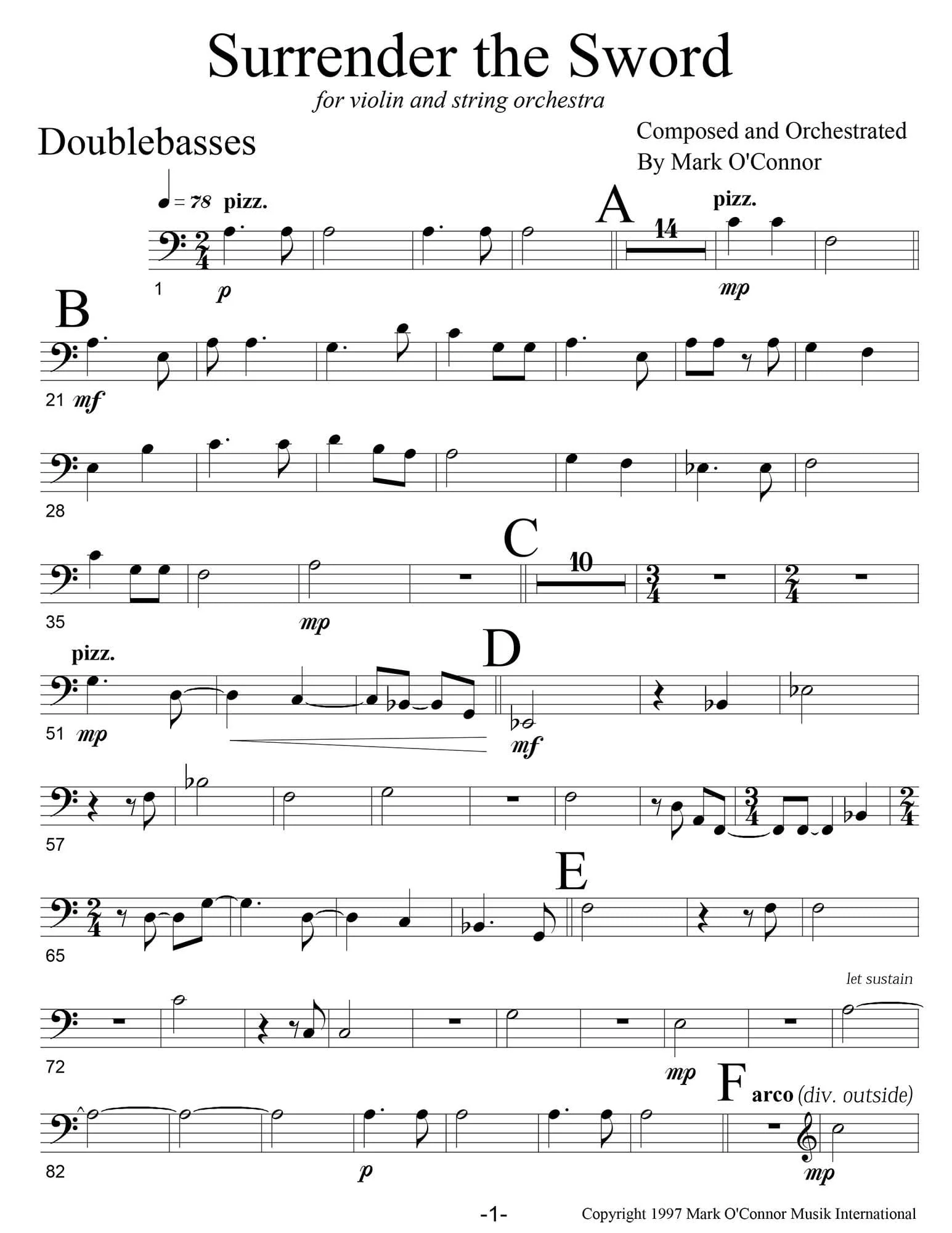 O'Connor, Mark - Surrender The Sword for Violin and String Orchestra - String Parts - Digital Download - Image 7