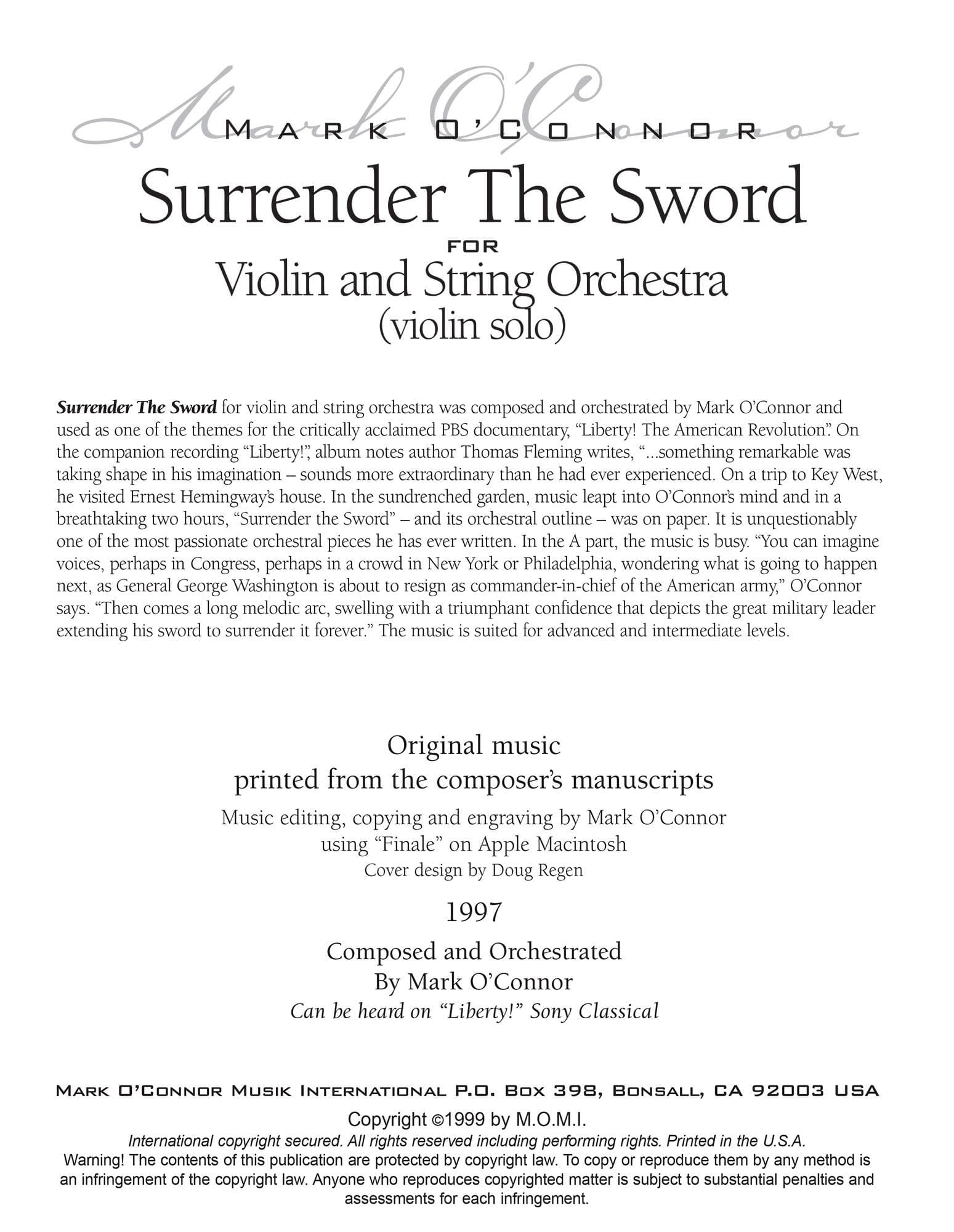 O'Connor, Mark - Surrender The Sword for Violin and String Orchestra - Violin Solo - Digital Download - Image 2