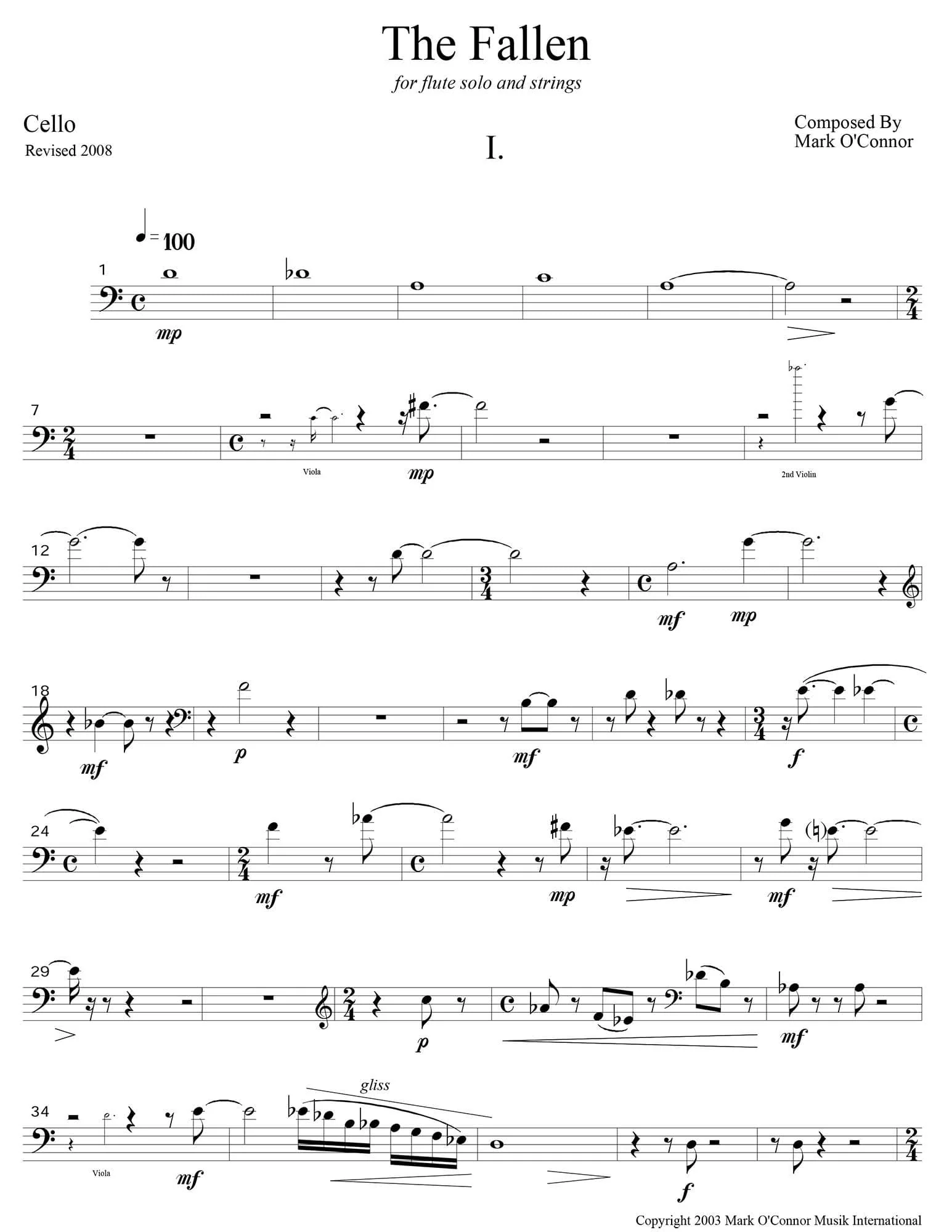 O'Connor, Mark - The Fallen for Flute and Strings - Cellos - Digital Download - Image 3