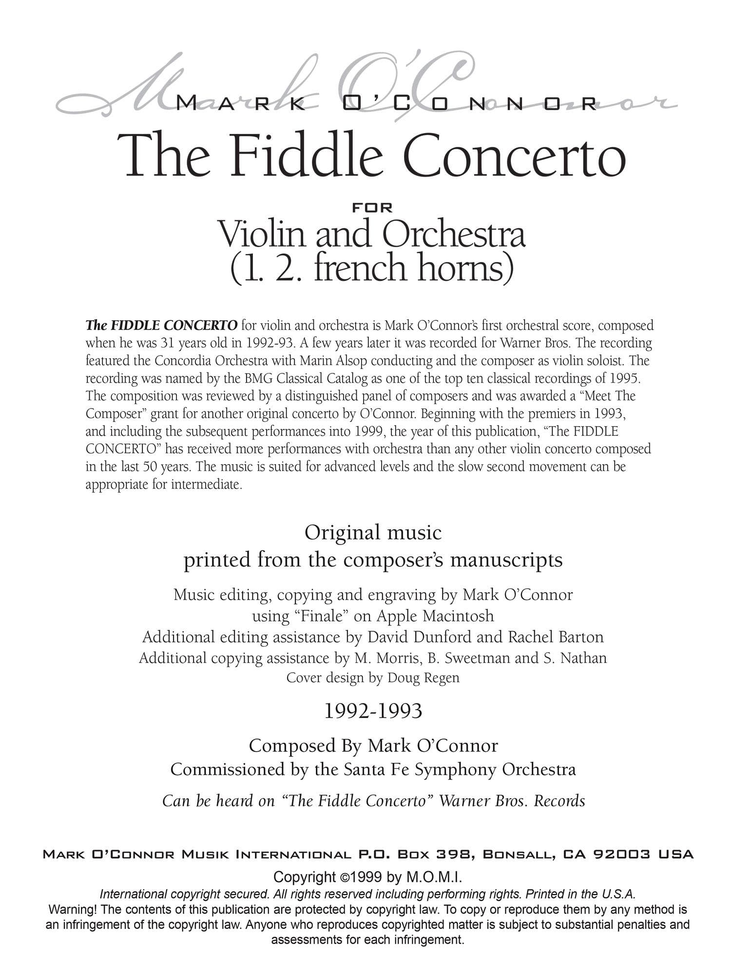 O'Connor, Mark - The FIDDLE CONCERTO for Violin and Orchestra - Brass Parts - Digital Download - Image 2