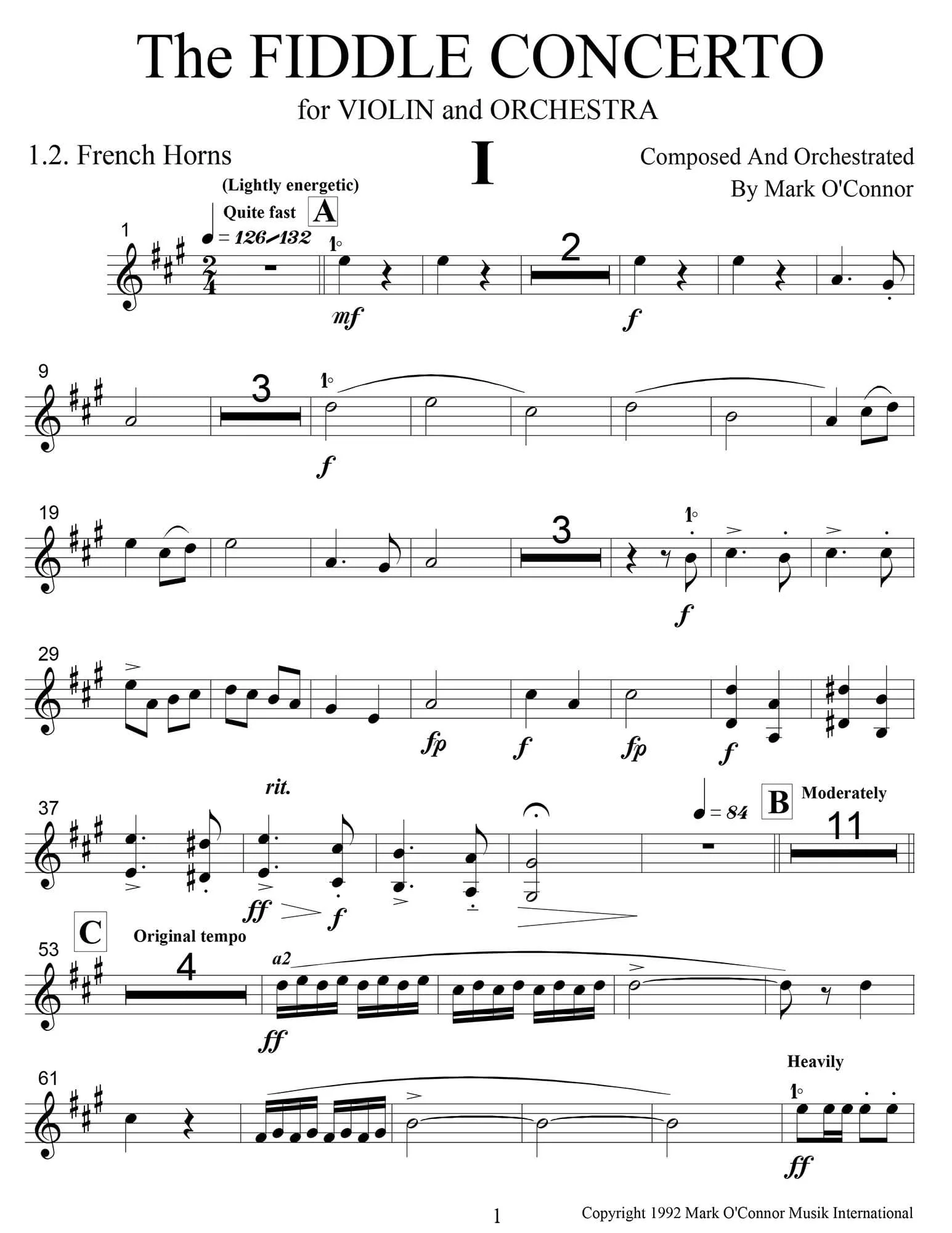 O'Connor, Mark - The FIDDLE CONCERTO for Violin and Orchestra - Brass Parts - Digital Download - Image 3