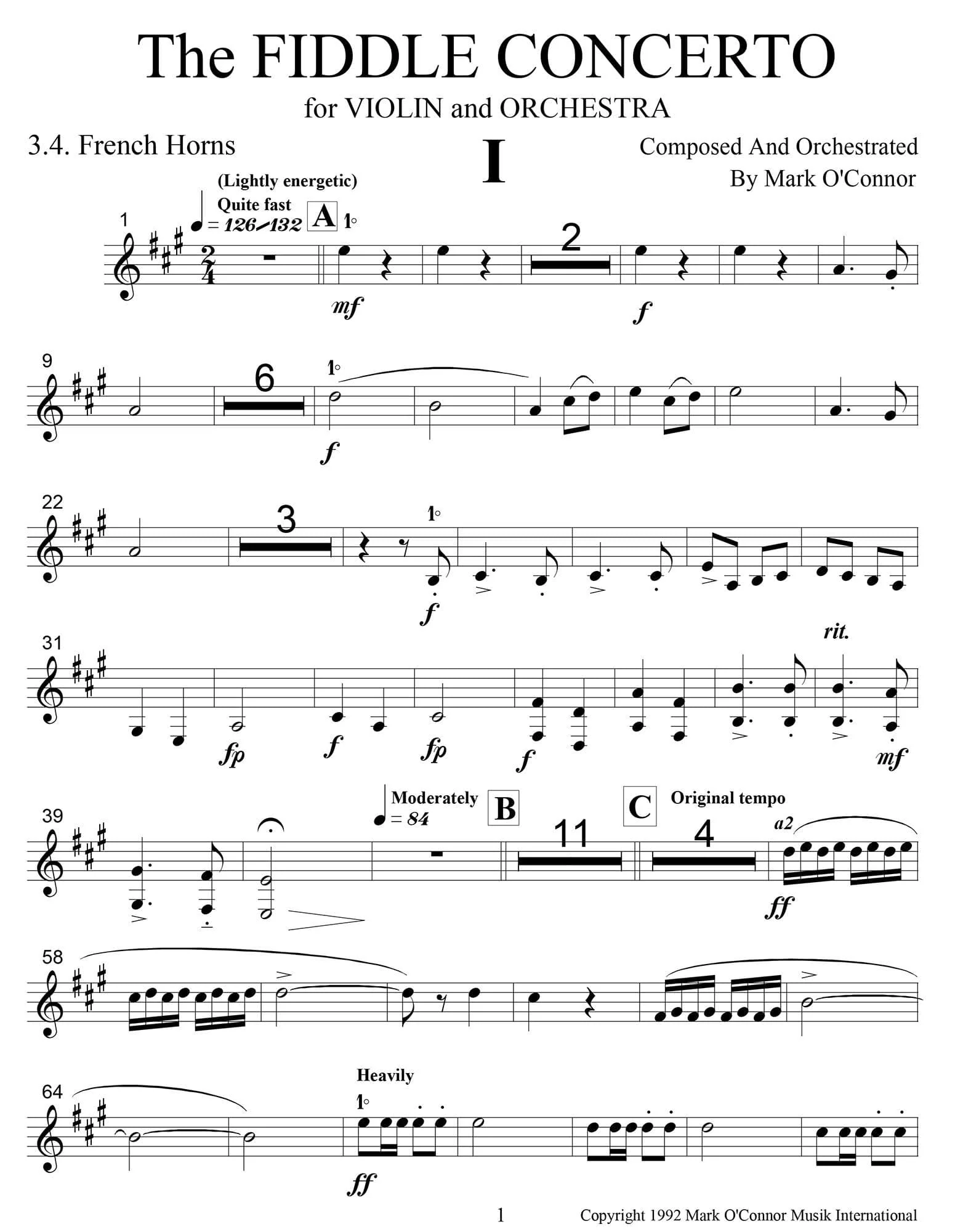 O'Connor, Mark - The FIDDLE CONCERTO for Violin and Orchestra - Brass Parts - Digital Download - Image 4