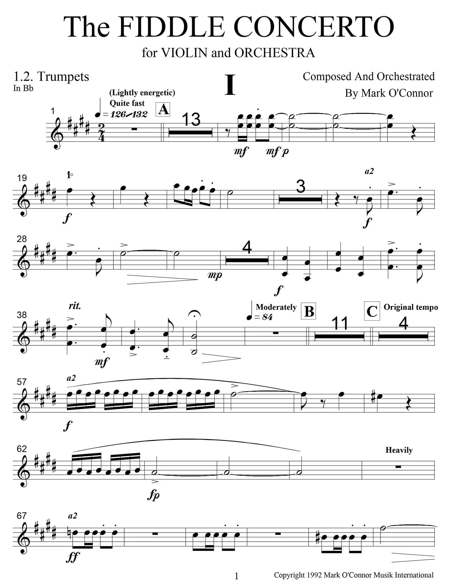 O'Connor, Mark - The FIDDLE CONCERTO for Violin and Orchestra - Brass Parts - Digital Download - Image 5