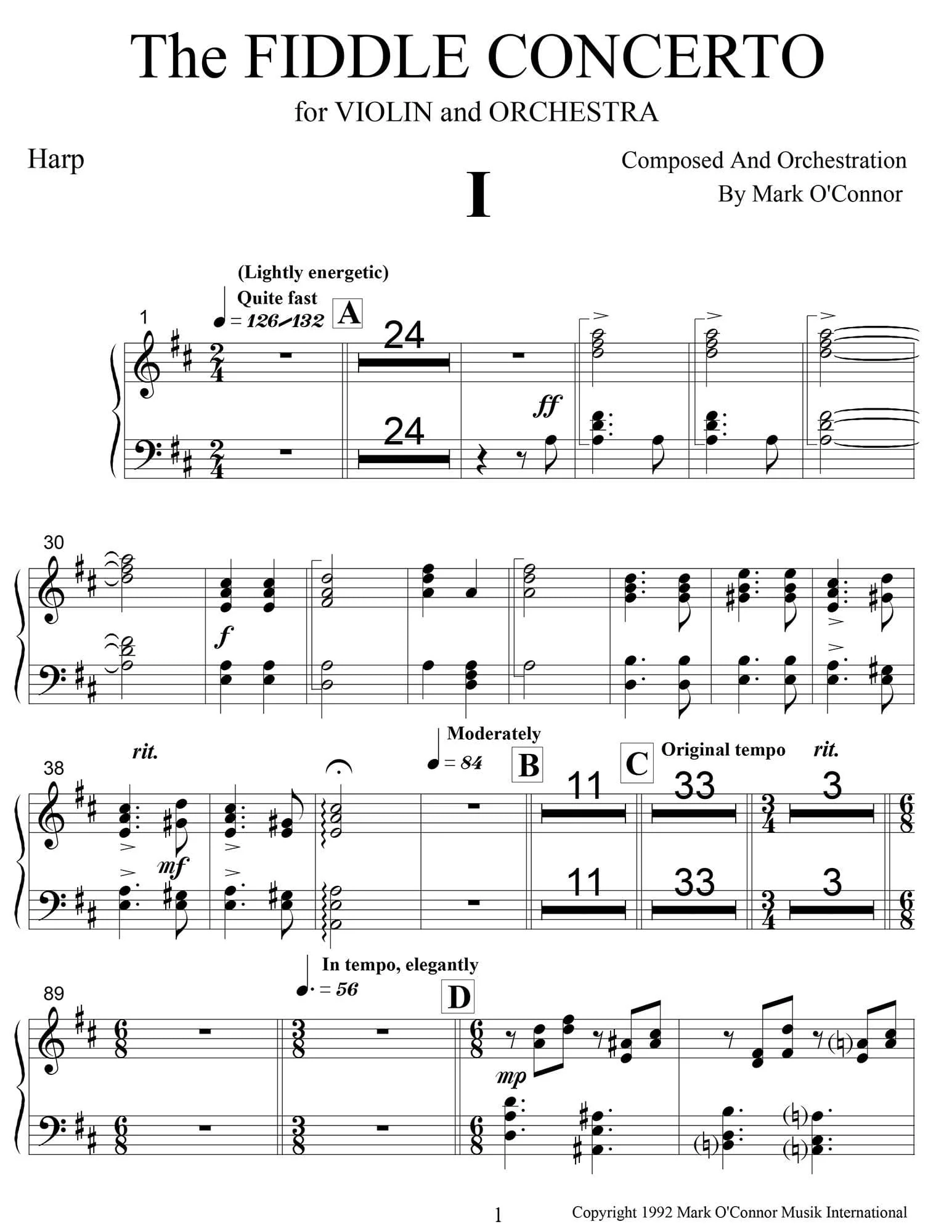 O'Connor, Mark - The FIDDLE CONCERTO for Violin and Orchestra - String Parts - Digital Download - Image 3