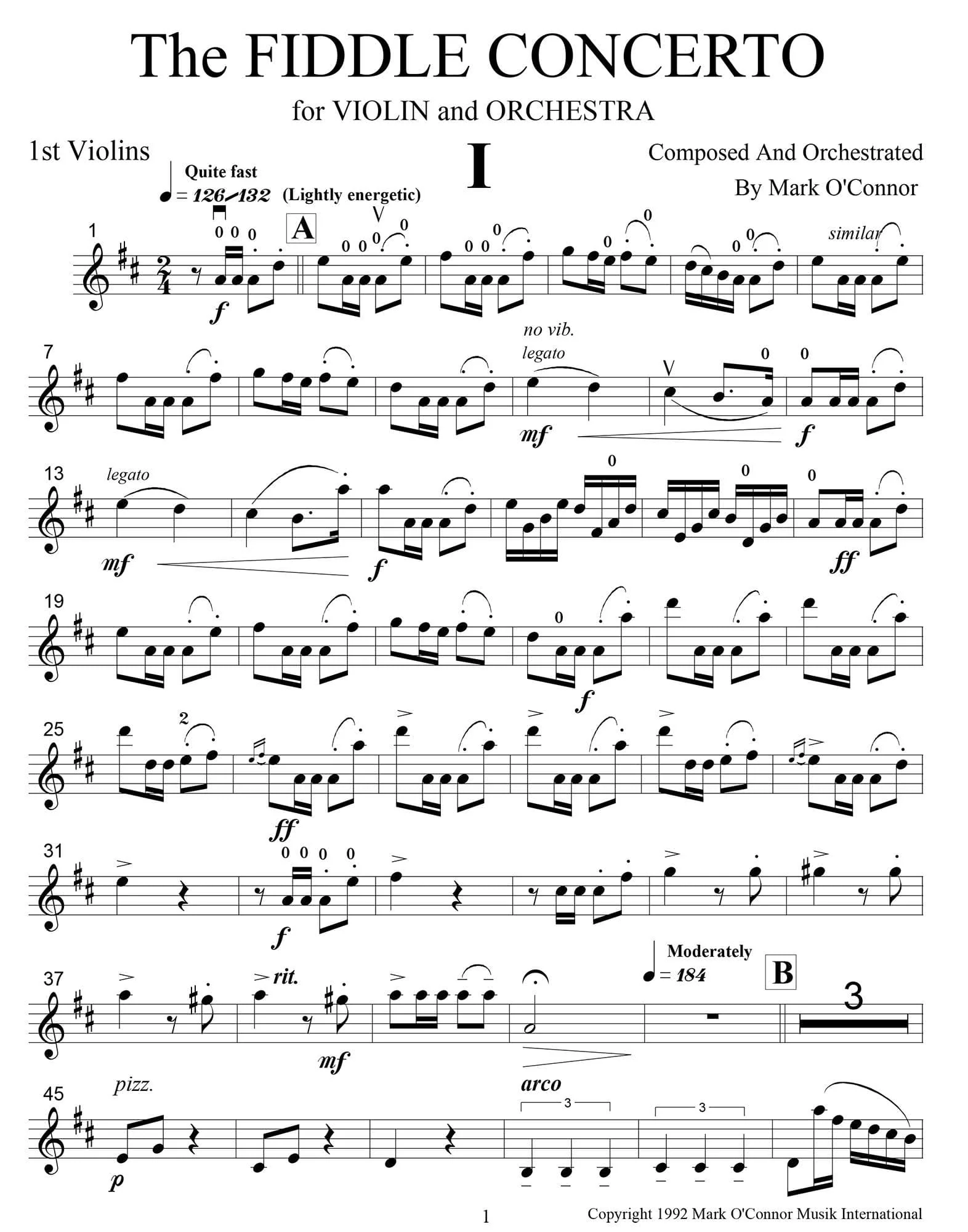 O'Connor, Mark - The FIDDLE CONCERTO for Violin and Orchestra - String Parts - Digital Download - Image 4