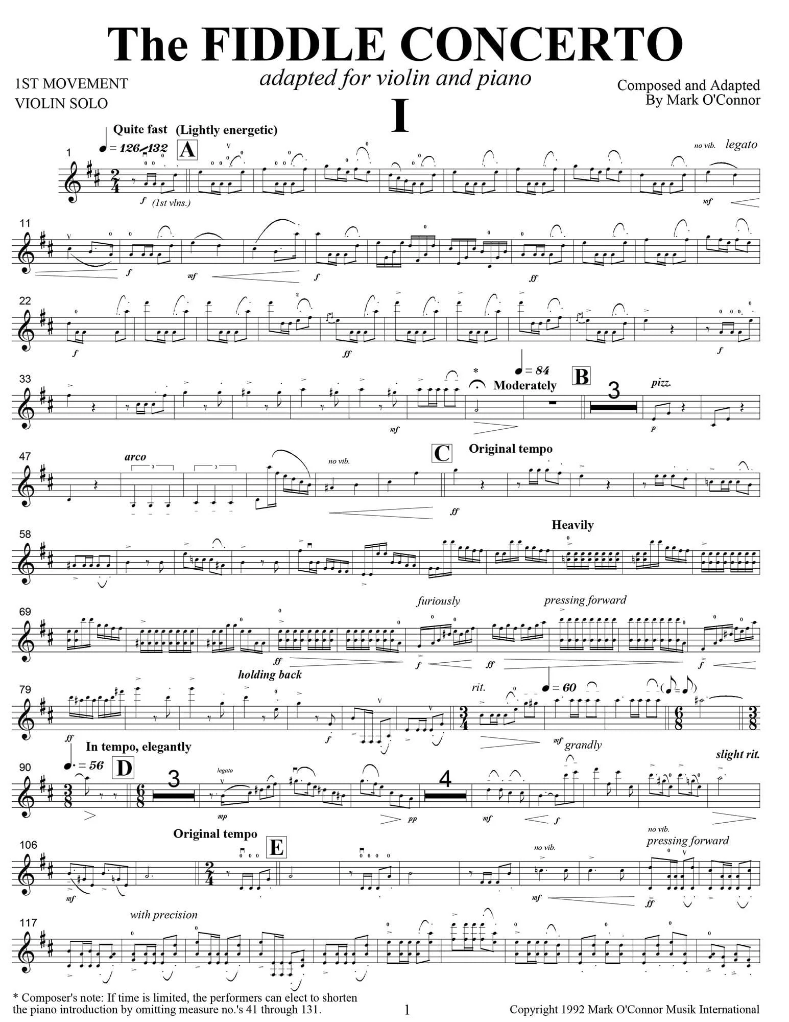 O'Connor, Mark - The FIDDLE CONCERTO for Violin and Piano - Violin - Digital Download - Image 3