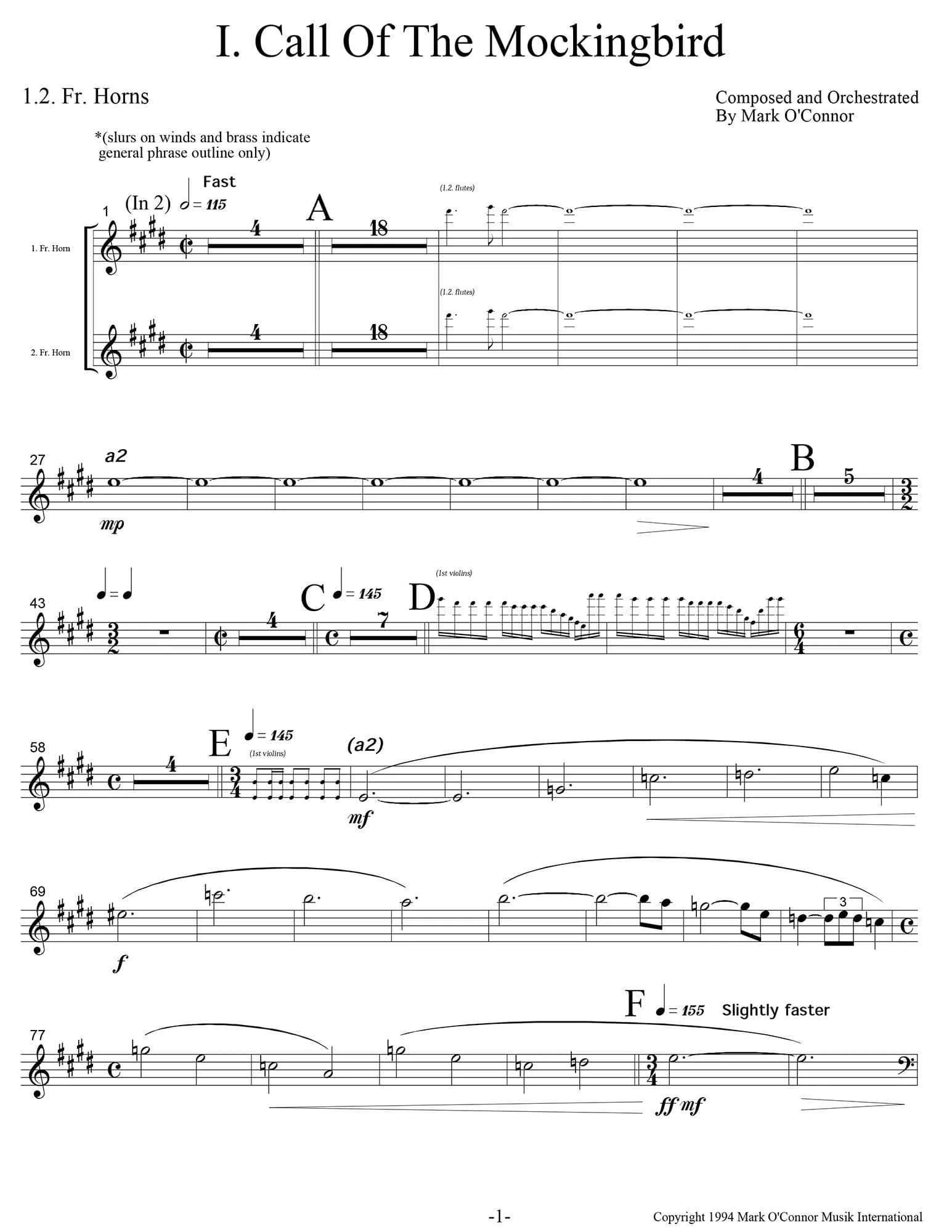O'Connor, Mark - Three Pieces for Violin and Orchestra - Brass - Digital Download - Image 3