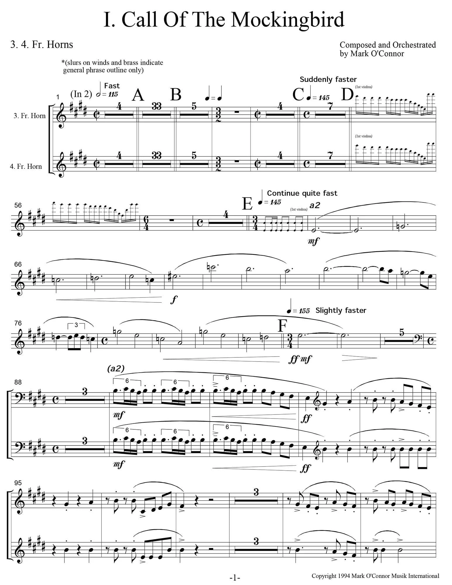 O'Connor, Mark - Three Pieces for Violin and Orchestra - Brass - Digital Download - Image 4