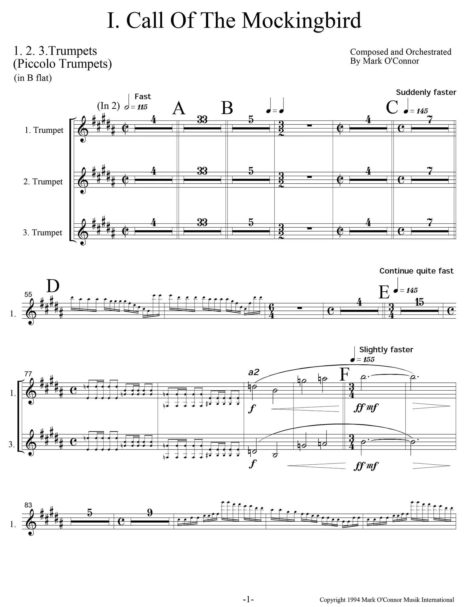O'Connor, Mark - Three Pieces for Violin and Orchestra - Brass - Digital Download - Image 5
