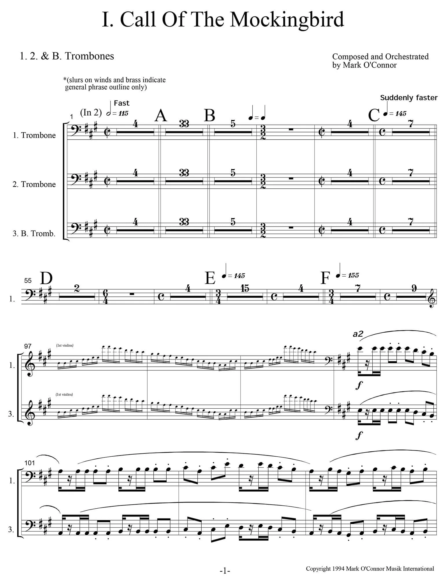 O'Connor, Mark - Three Pieces for Violin and Orchestra - Brass - Digital Download - Image 6