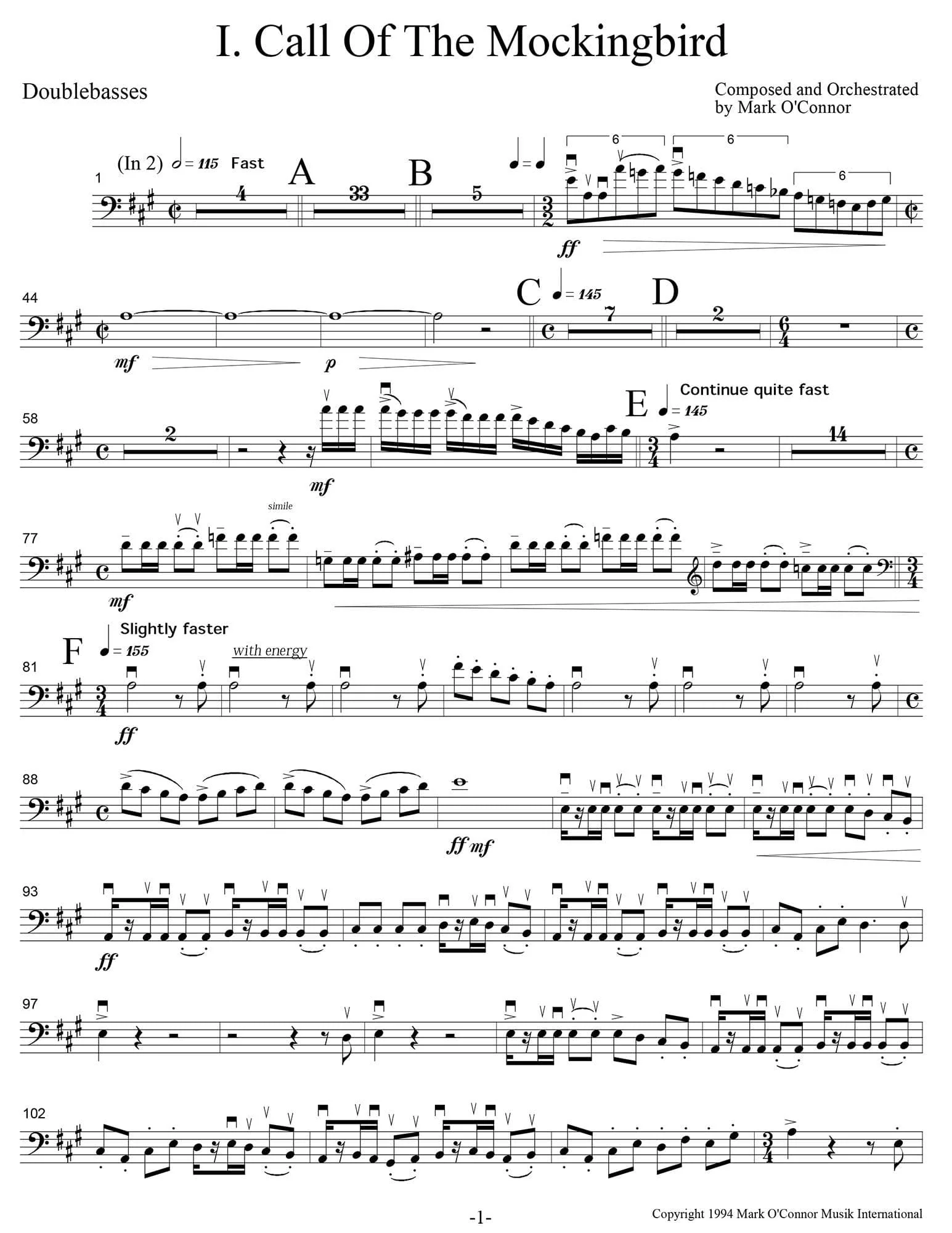 O'Connor, Mark - Three Pieces for Violin and Orchestra - String Parts - Digital Download - Image 6