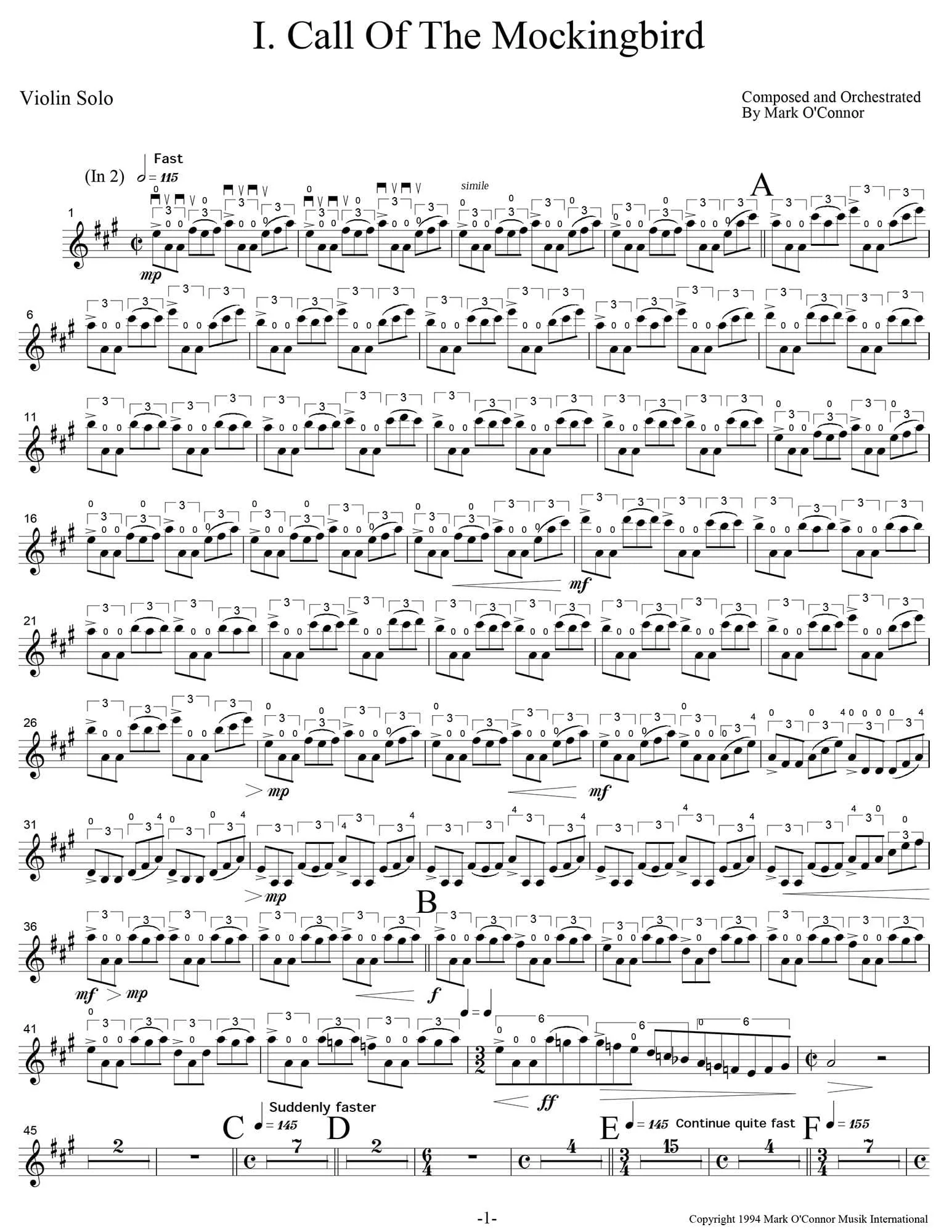 O'Connor, Mark - Three Pieces for Violin and Orchestra - Violin Solo - Digital Download - Image 3