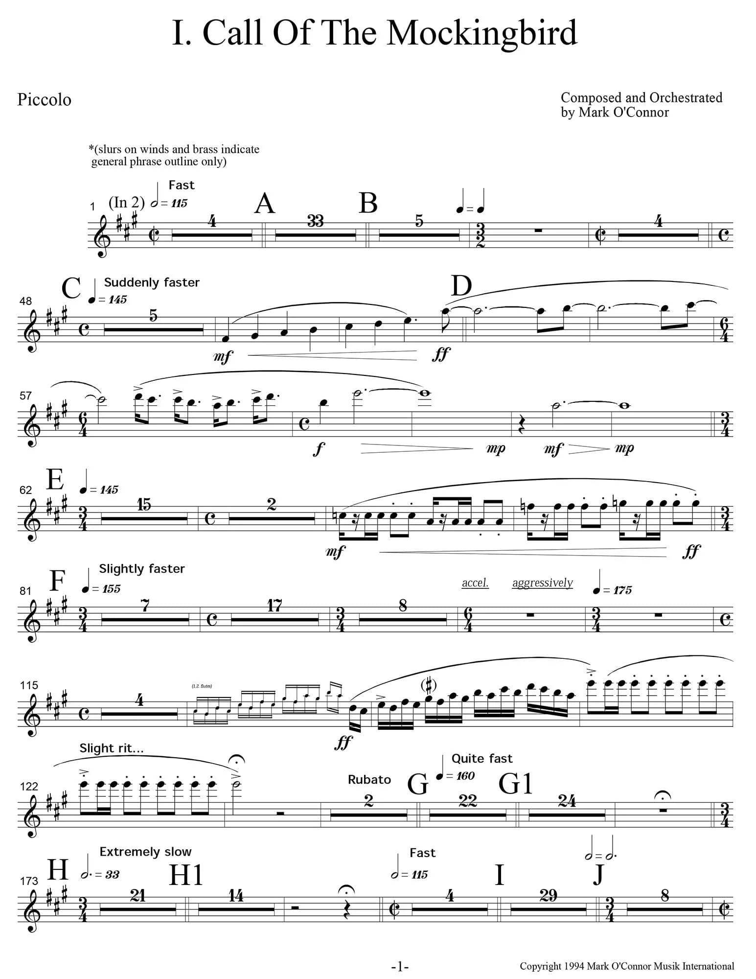O'Connor, Mark - Three Pieces for Violin and Orchestra - Winds - Digital Download - Image 3