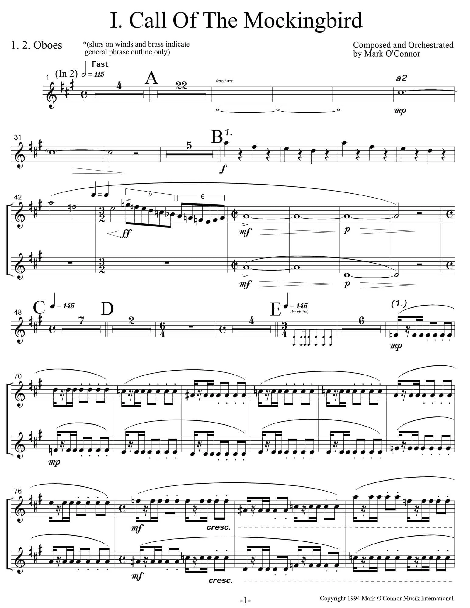 O'Connor, Mark - Three Pieces for Violin and Orchestra - Winds - Digital Download - Image 5