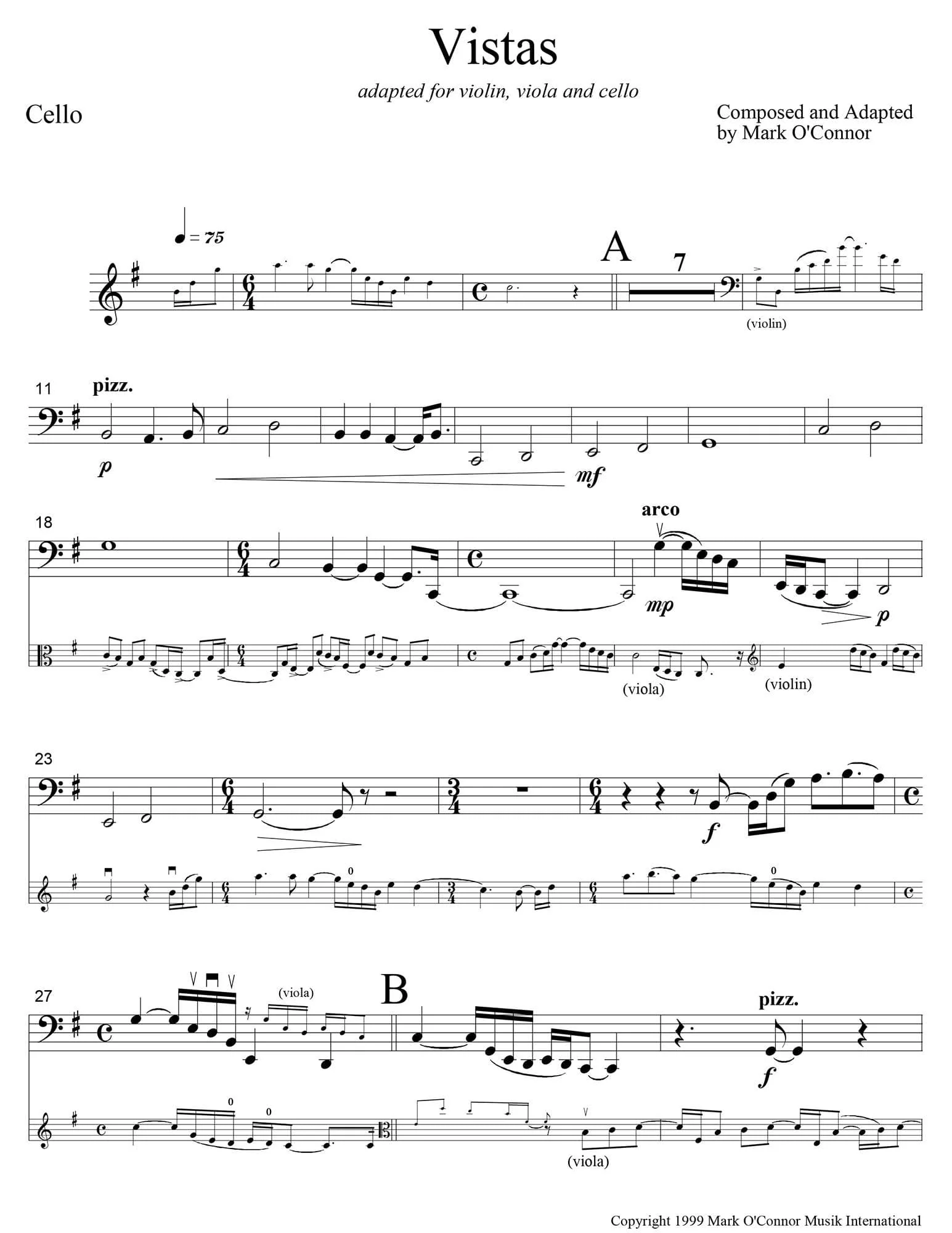 O'Connor, Mark - Vistas for Violin, Viola, and Cello - Cello - Digital Download - Image 3