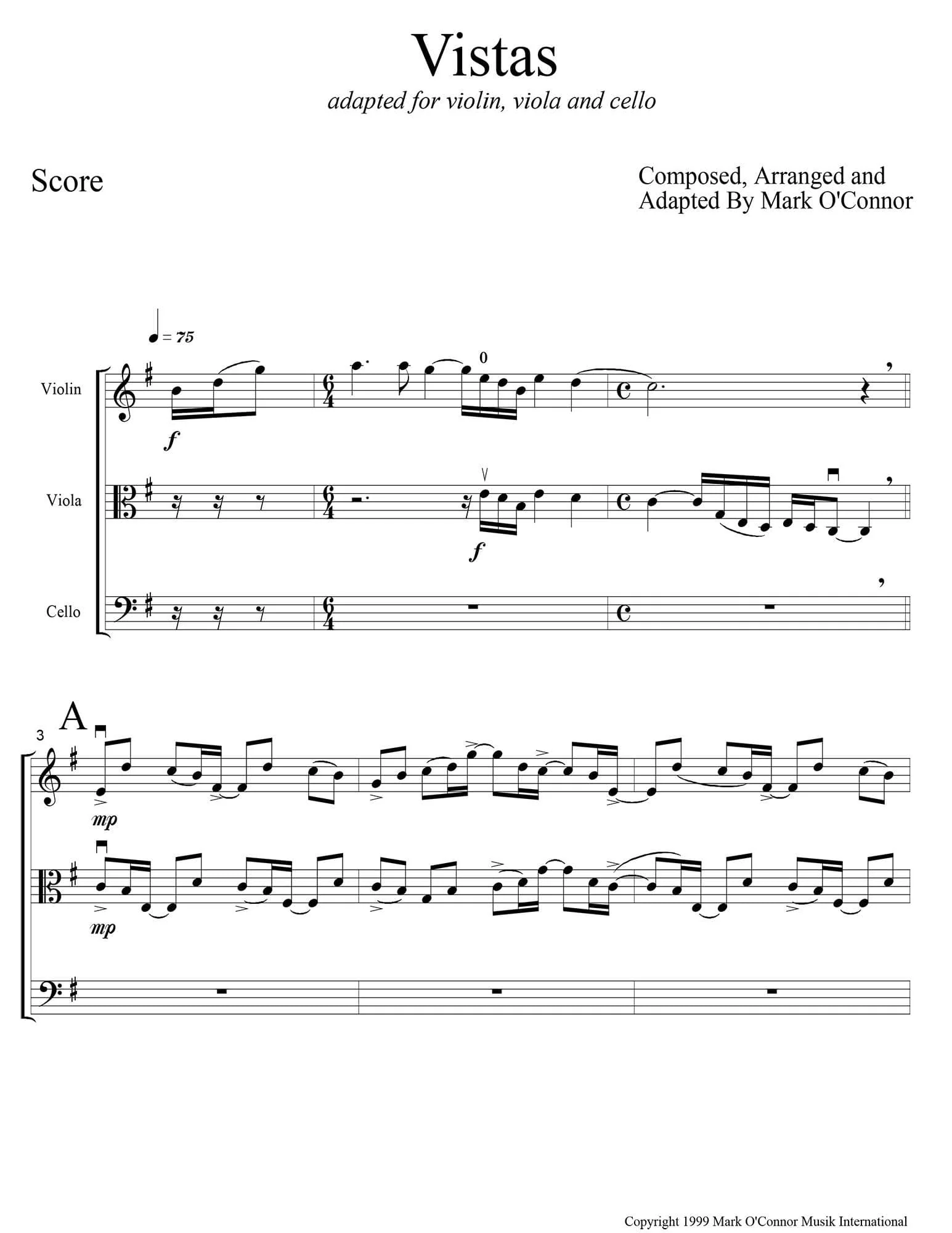 O'Connor, Mark - Vistas for Violin, Viola, and Cello - Score - Digital Download - Image 3