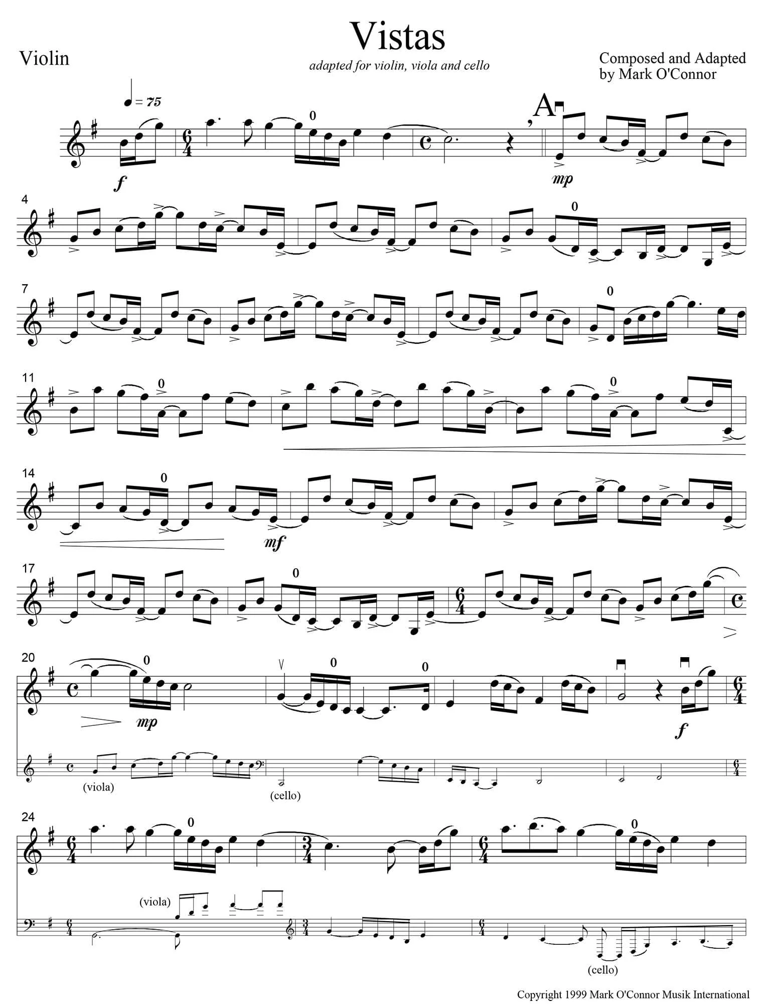 O'Connor, Mark - Vistas for Violin, Viola, and Cello - Violin - Digital Download - Image 3