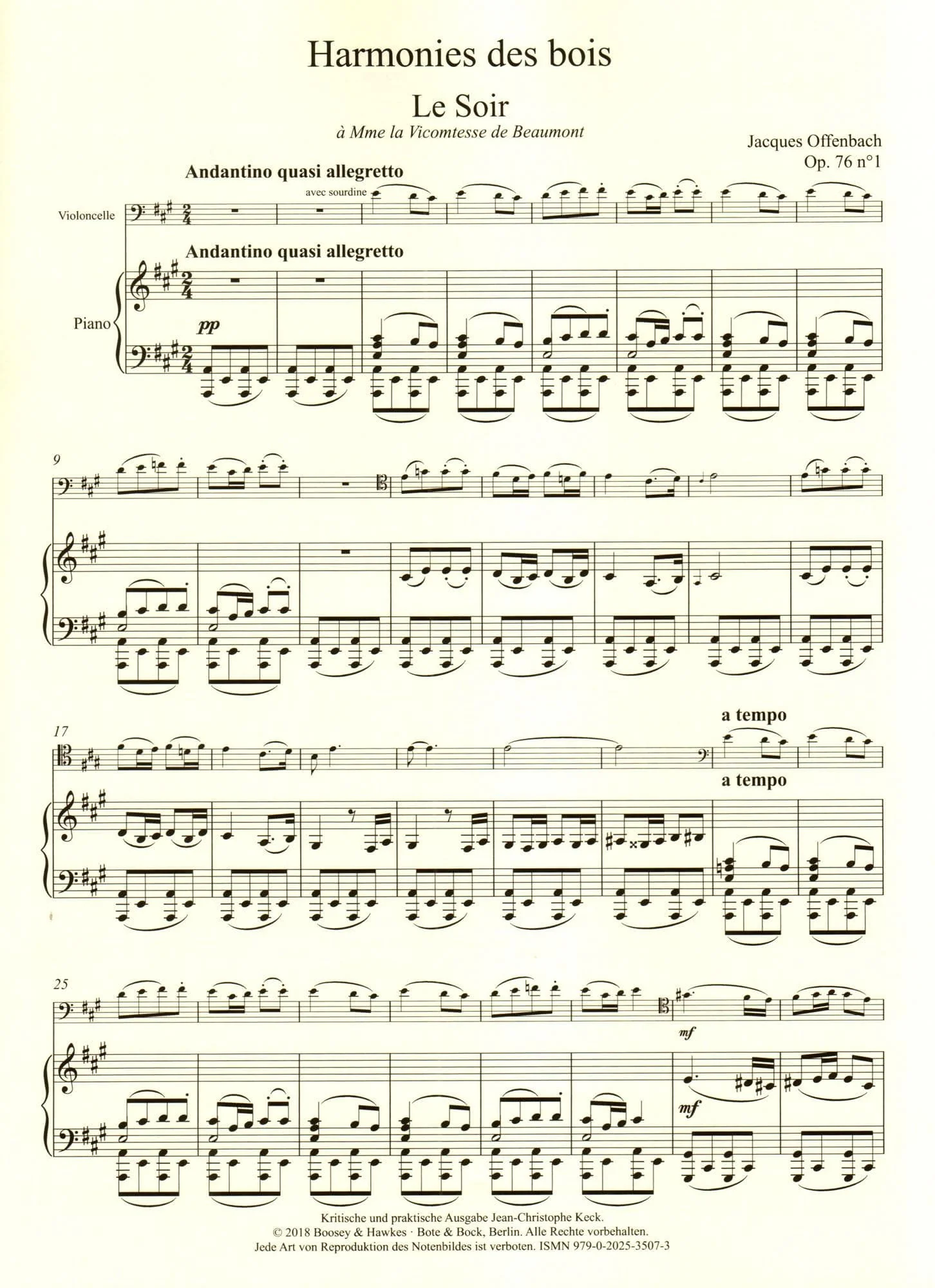 Offenbach, Jacques - Harmonies des bois - for Cello and Piano - edited by Keck - Boosey & Hawkes - Image 3