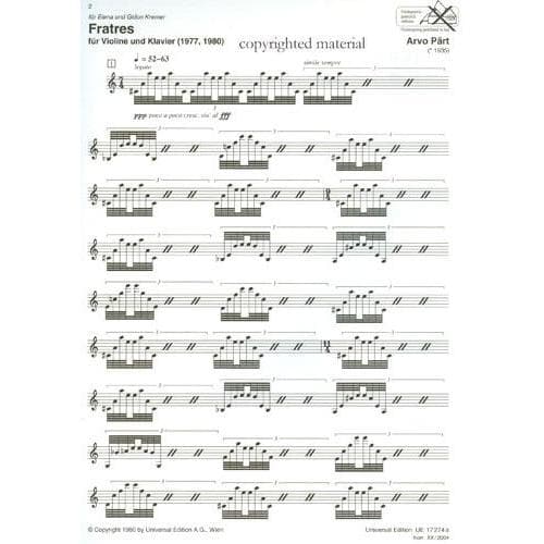 Paert - Fratres For Violin and Piano Universal Edition - Image 2