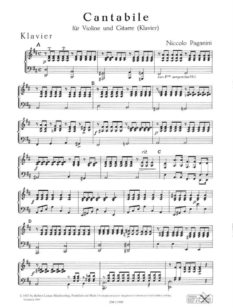 Paganini, Niccolò - Cantabile, Op 17 - Violin and Guitar - Zimmermann Edition - Image 2