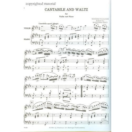 Paganini, Niccolò - Cantabile and Waltz - Violin and Piano - edited by Ruggiero Ricci - Rarities for Strings Publications - Image 2