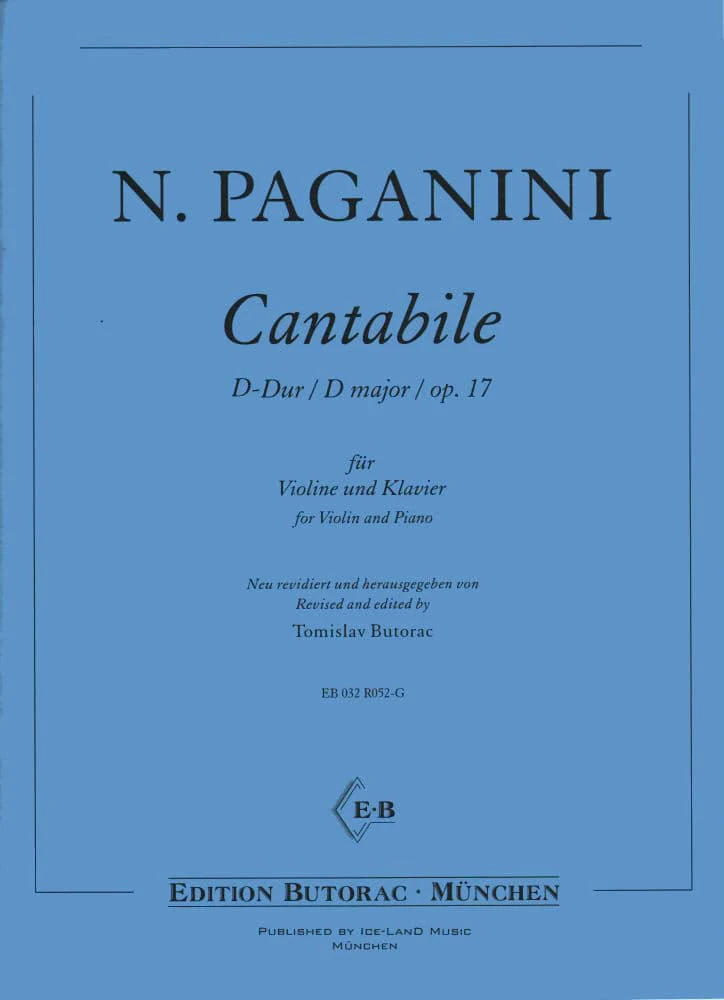 Paganini, Niccolò - Cantabile in D Major, Op 17 - Violin and Piano - edited by Tomislav Butorac - Ice-Land Music