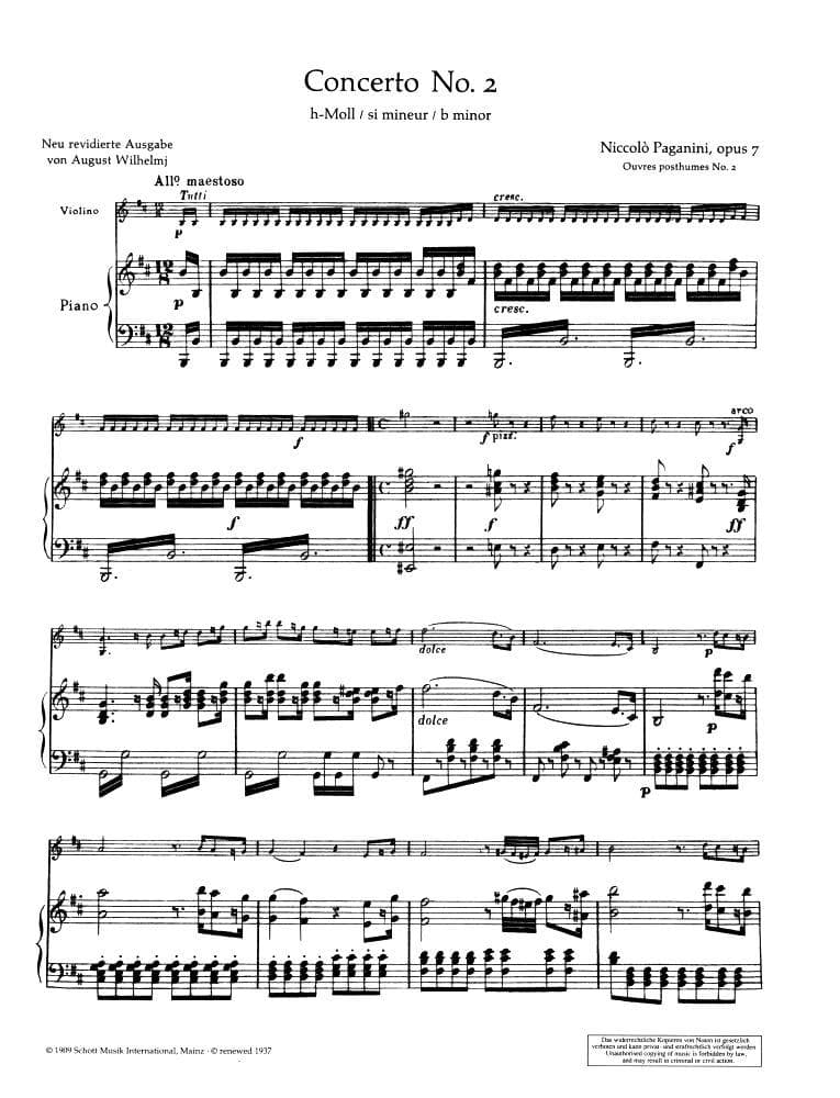 Paganini, Niccolo - Concerto No 2 in b minor, Op 7 - for Violin and Piano - edited by August Wilhelmj - Schott Edition - Image 2