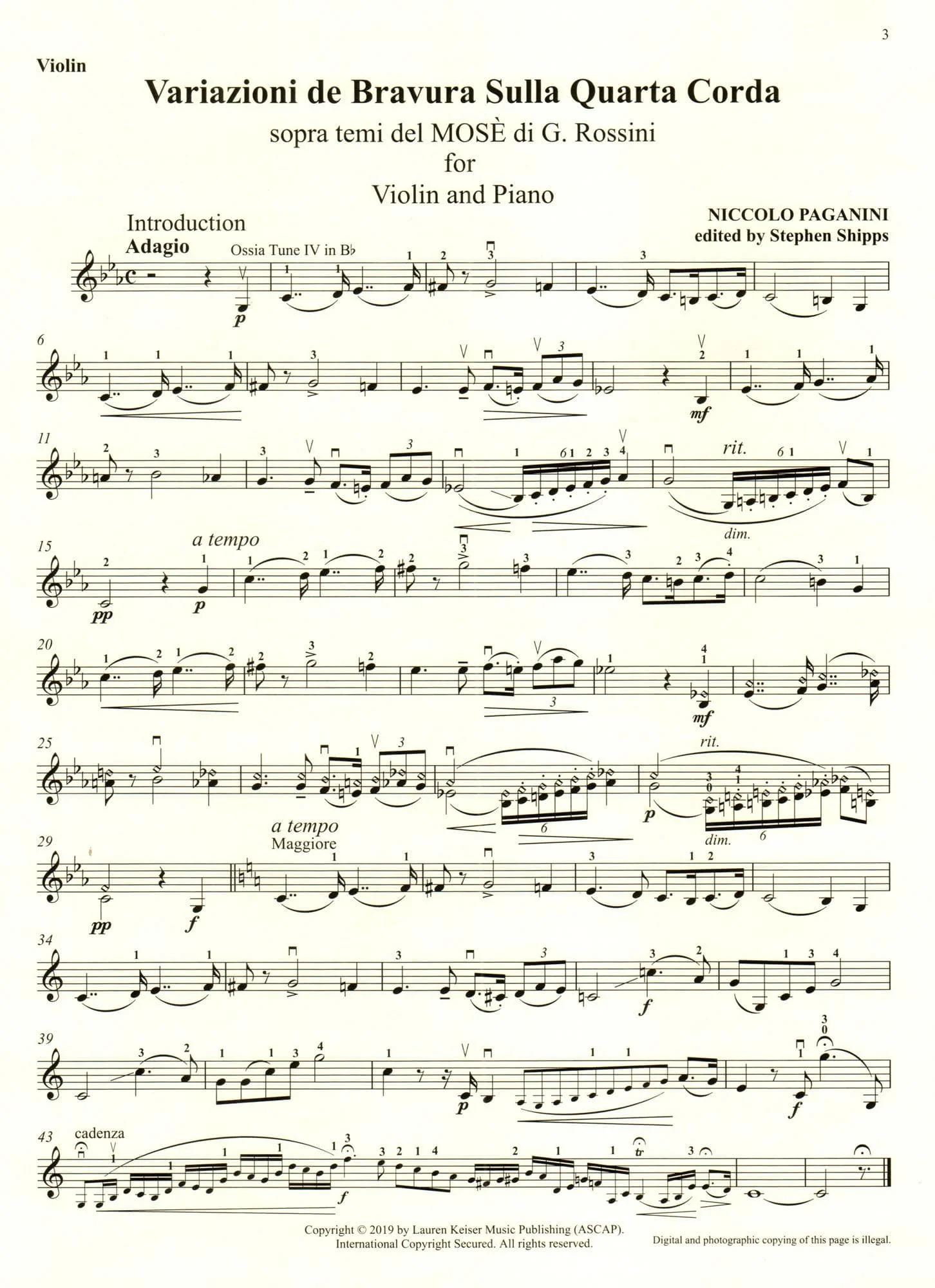 Paganini, N - Moses Fantasy Variations - Analytical Studies & Exercises - Violin and Piano - Keiser - Image 3