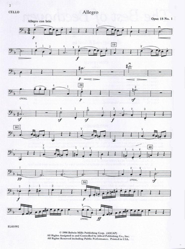 Beethoven, Ludwig - The Best of Beethoven - for String Quartet or String Orchestra - Cello part - edited by Paul Paradise - Belwin-Mills Publishing - Image 3
