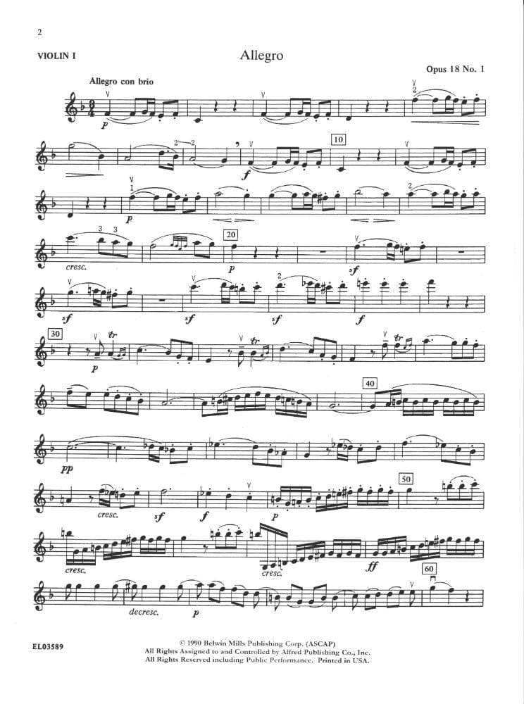Beethoven, Ludwig - The Best of Beethoven - for String Quartet or String Orchestra - Violin 1 part - edited by Paul Paradise - Belwin-Mills Publishing - Image 3
