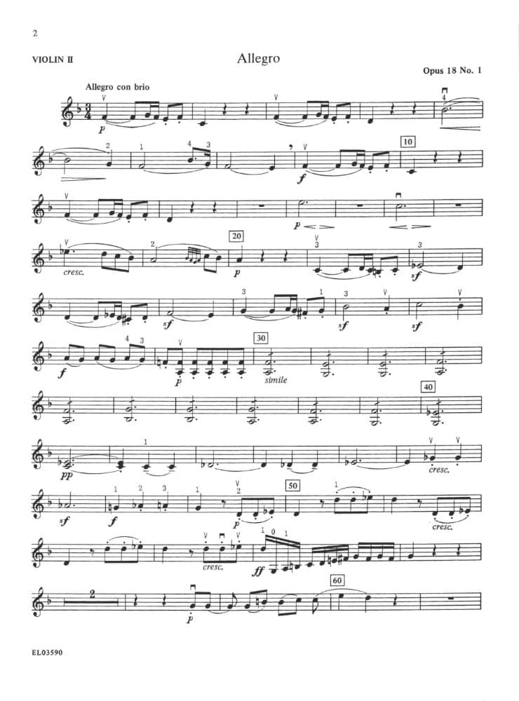 Beethoven, Ludwig - The Best of Beethoven - for String Quartet or String Orchestra - Violin 2 part - edited by Paul Paradise - Belwin-Mills Publishing - Image 3