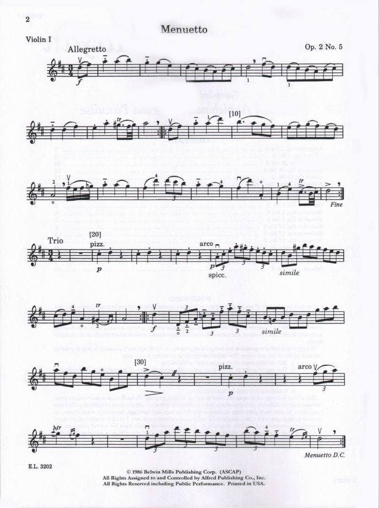 Haydn, Franz Joseph - The Best of Haydn - for String Quartet or Orchestra - Violin 1 part - edited by Samuel Applebaum and Paul Paradise - Belwin-Mills Publishing - Image 3