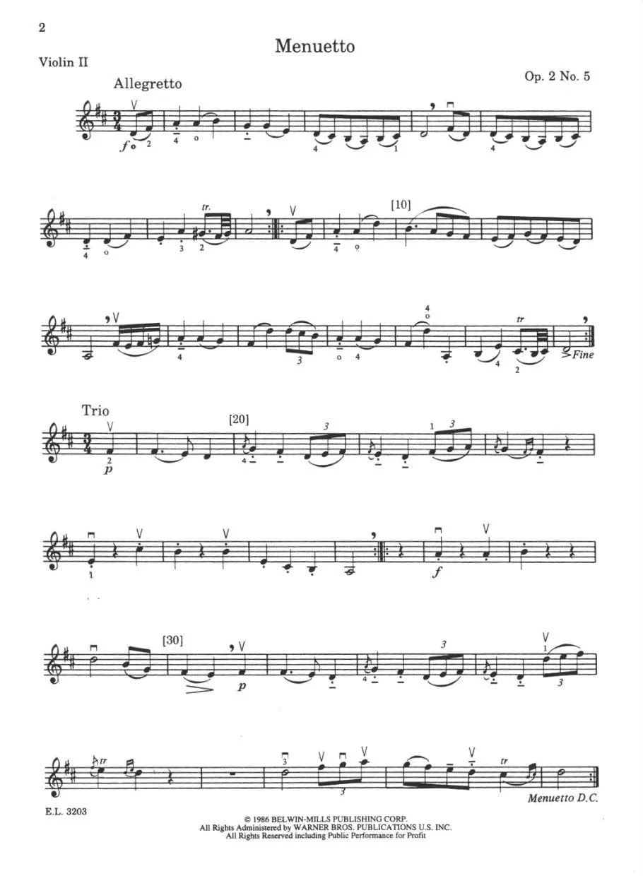Haydn, Franz Joseph - The Best of Haydn -for String Quartet or String Orchestra - Violin 2 part - edited by Samuel Applebaum and Paul Paradise - Belwin-Mills Publishing - Image 2