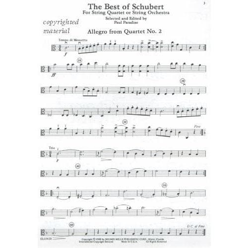 Schubert, Franz - The Best of Schubert - for String Quartet or String Orchestra - Viola part - edited by Paul Paradise - Belwin-Mills Publishing - Image 3