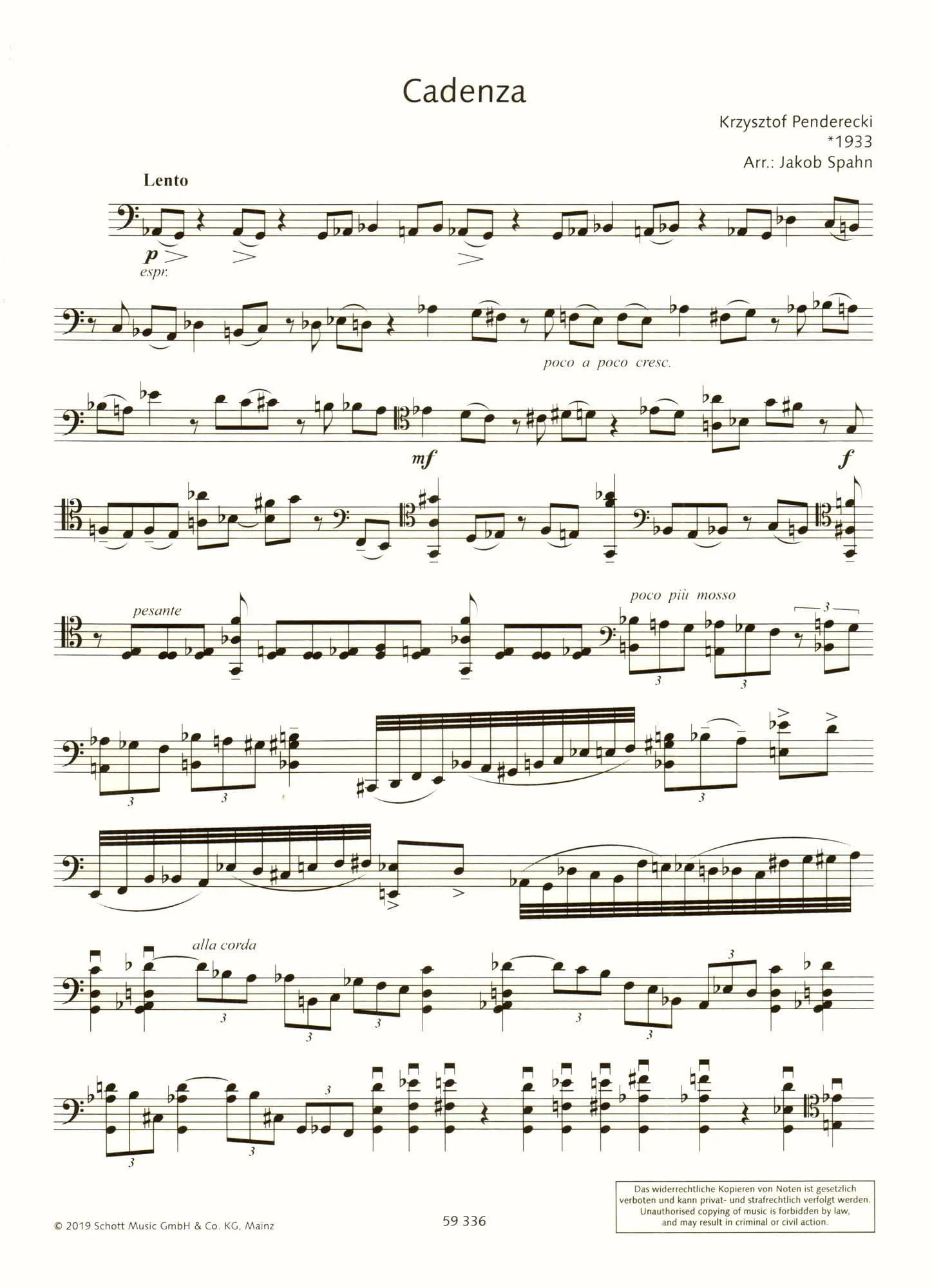 Penderecki, Krzysztof - Cadenza - Solo Cello - arranged by Jakoe Spahn - Schott Music - Image 2
