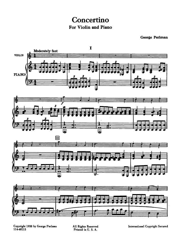 Perlman, George - Concertino for Violin and Piano - Theodore Presser - Image 2