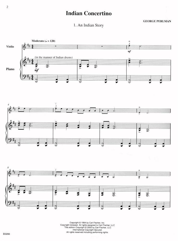 Perlman, George - Indian Concertino for Violin and piano - Carl Fischer - Image 2
