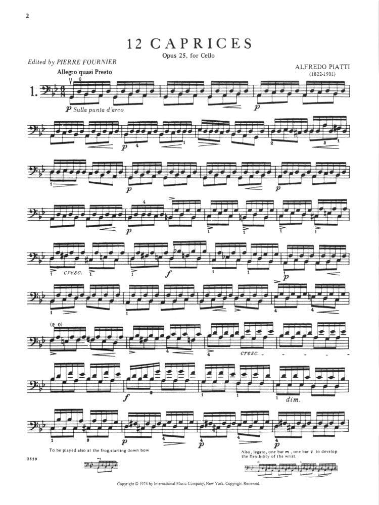 Piatti, Alfredo - 12 Caprices Op 25 For Cello Edited by Fournier Published by International Music Company - Image 2
